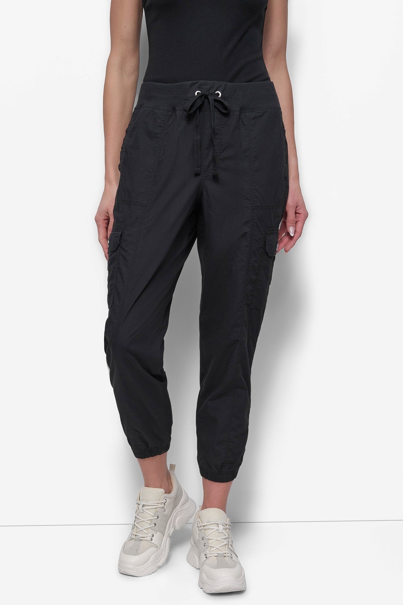 Black RIB CARGO JOGGER, FRONT VIEW | New Arrivals