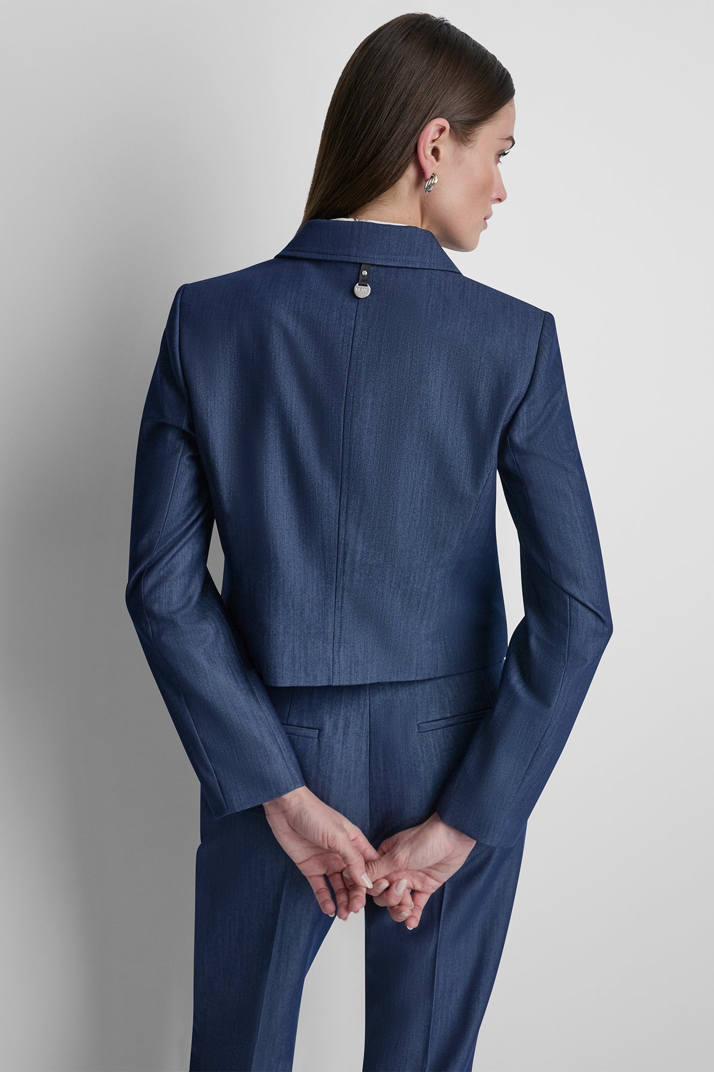 Dark Navy CROPPED BLAZER, BACK VIEW | Jackets & Blazers