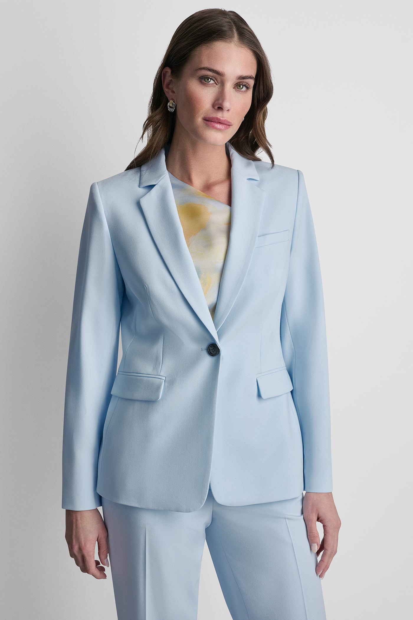 Light Blue SINGLE BUTTON FRONT BLAZER, VIEW 2 | WOMENS COATS & JACKETS