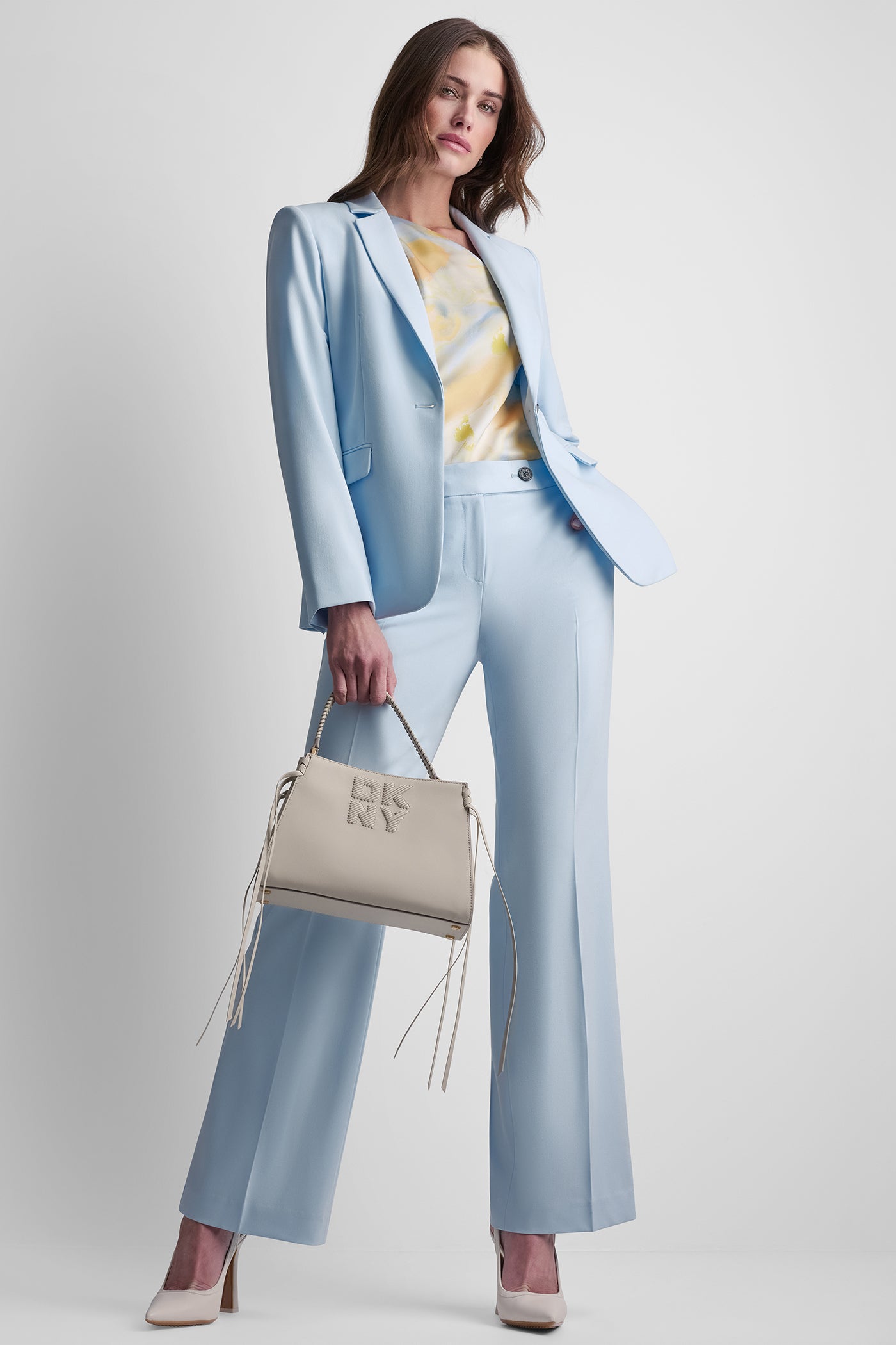 Light Blue SINGLE BUTTON FRONT BLAZER, VIEW 1 | WOMENS COATS & JACKETS