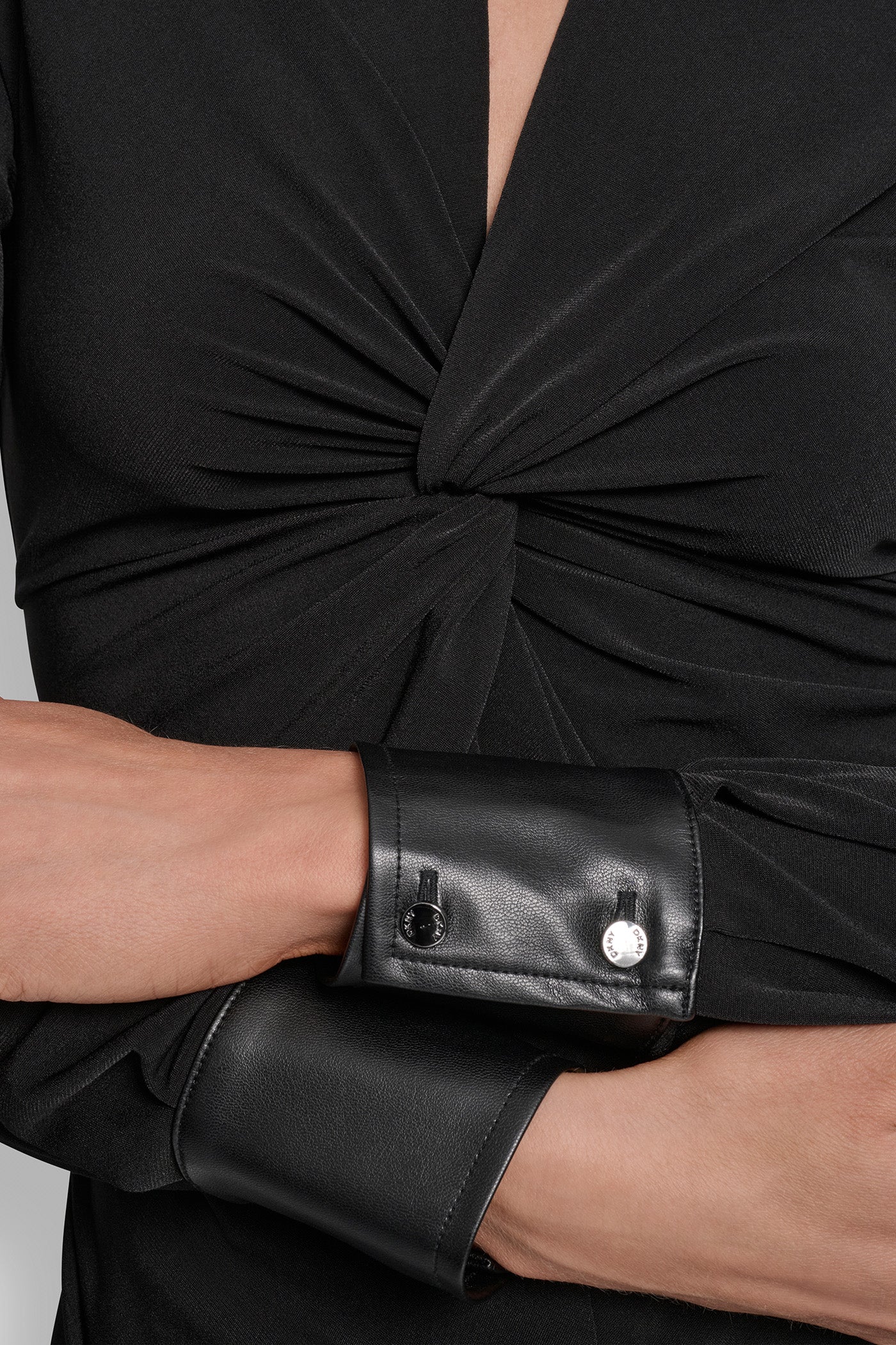TWIST-FRONT FAUX LEATHER TRIM TOP VIEW 5 | WOMEN'S SWEATERS & TOPS