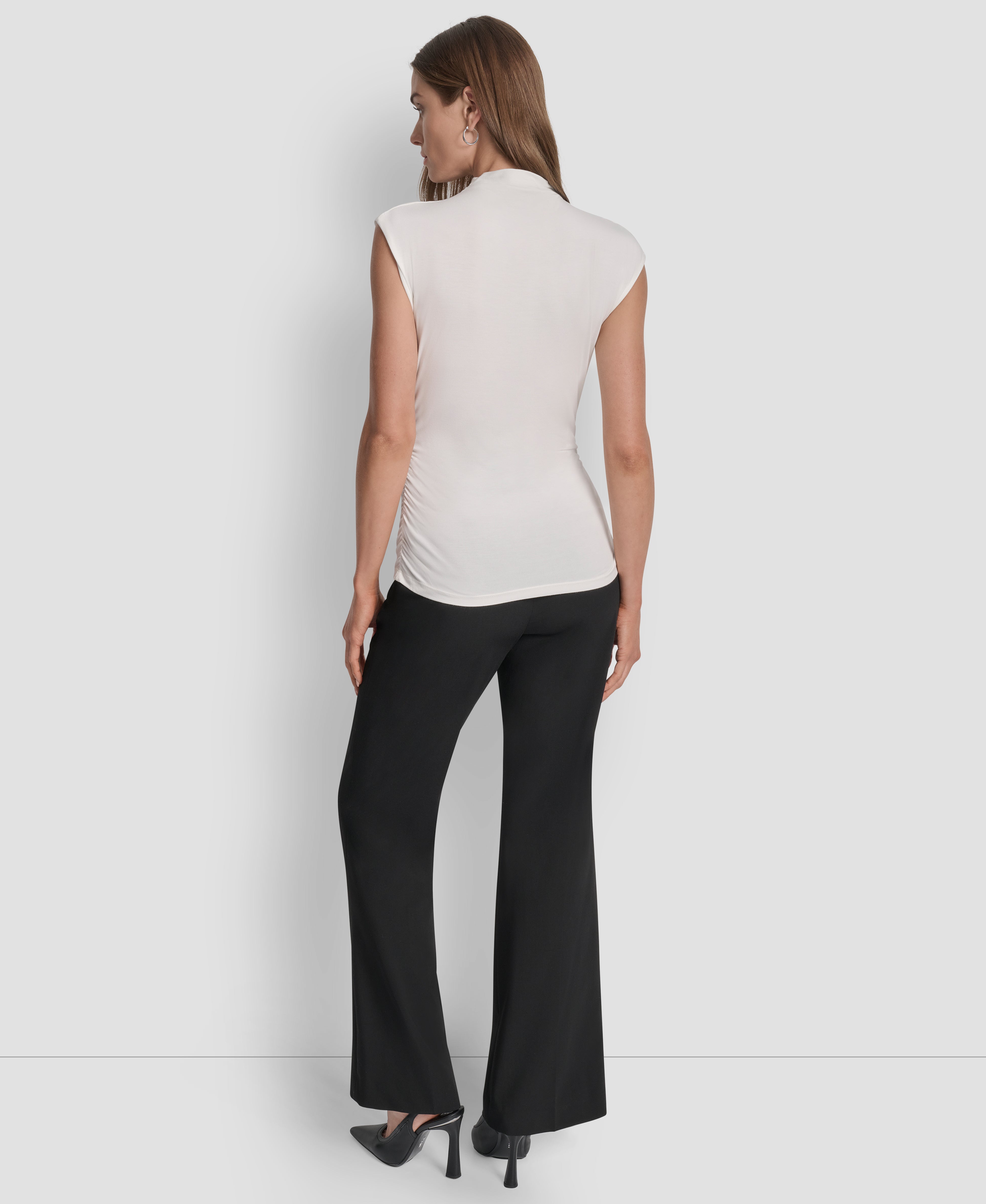 IVORY SLEEVELESS SIDE RUCHED TOP, BACK VIEW | WOMEN'S SWEATERS & TOPS