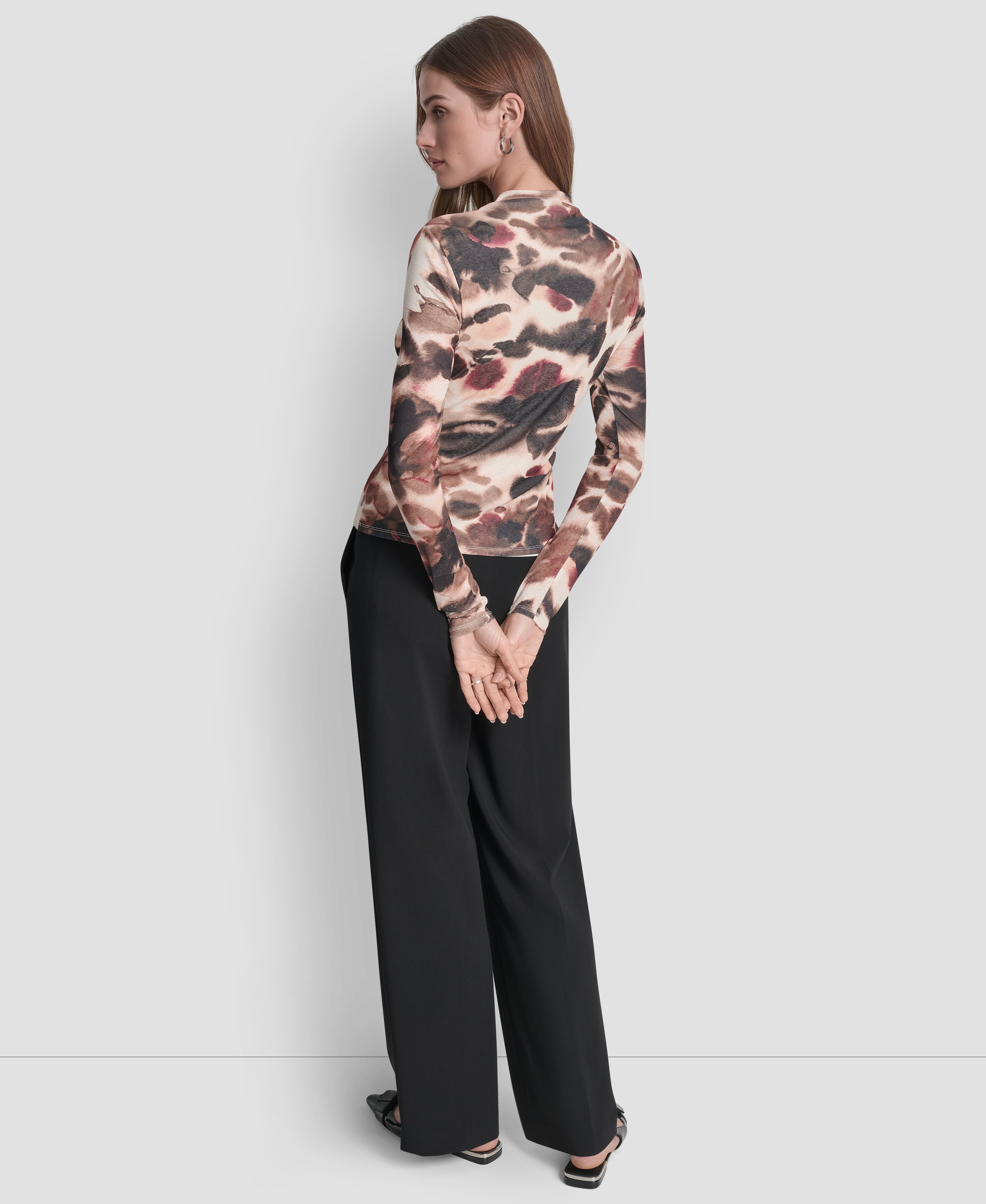 Blonde/Truffle Multi FRONT RUCHING BLOUSE, BACK VIEW | All Products