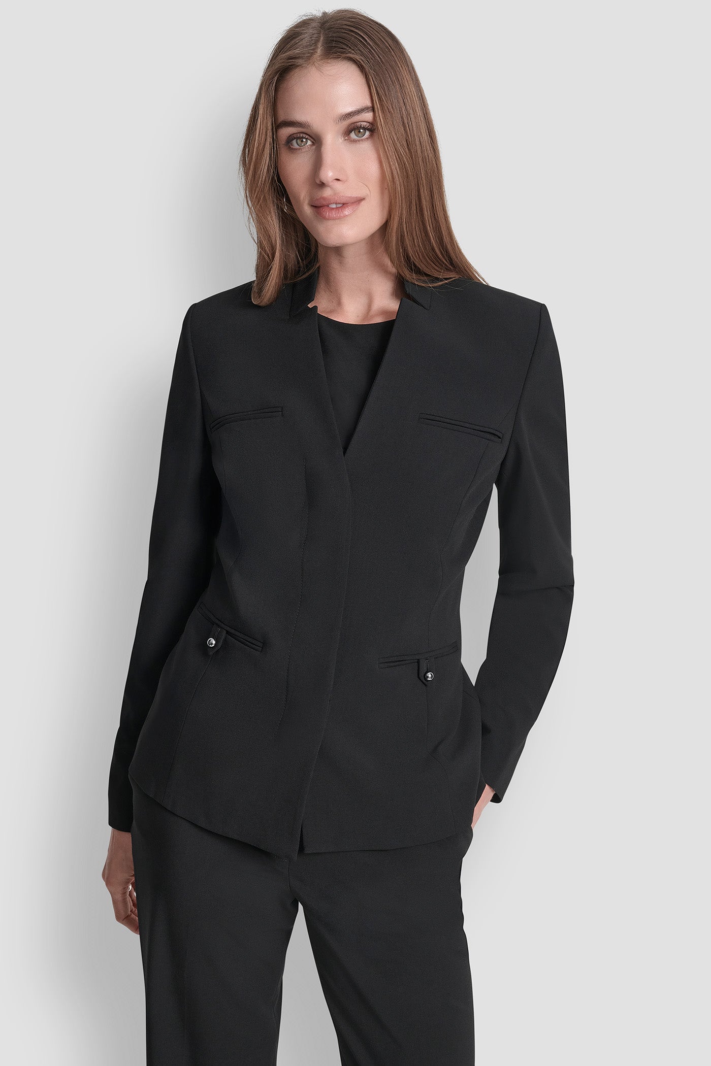 Black MANDARIN COLLAR JACKET, VIEW 1 | Jackets & Blazers