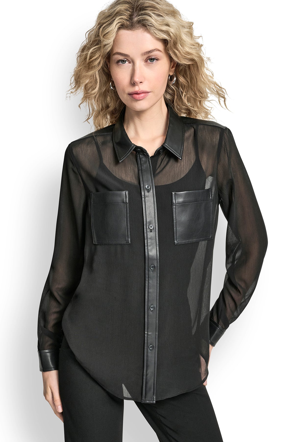 SHEER BUTTON FRONT BLOUSE VIEW 1