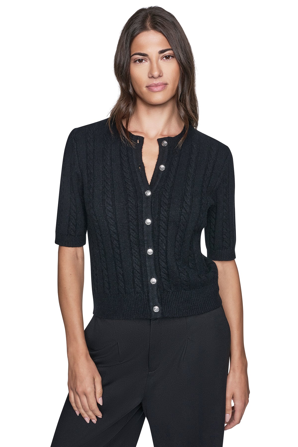 SHORT SLEEVE CABLE CARDIGAN VIEW 2