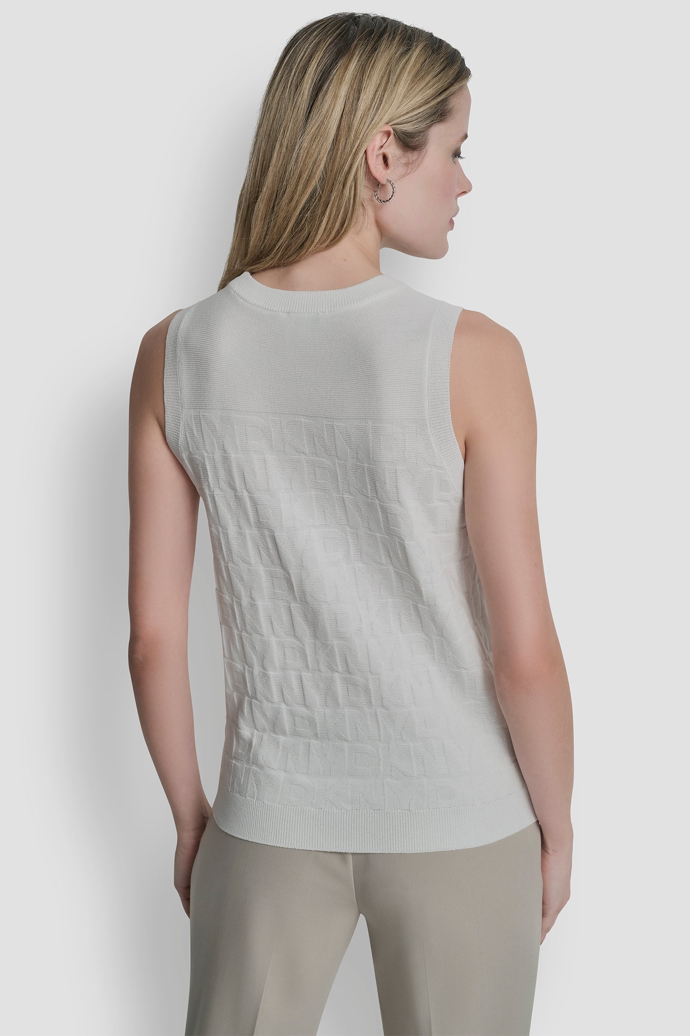 Ivory SWEATER TANK WITH ALL OVER LOGO, VIEW 2 | WOMEN'S SWEATERS & TOPS