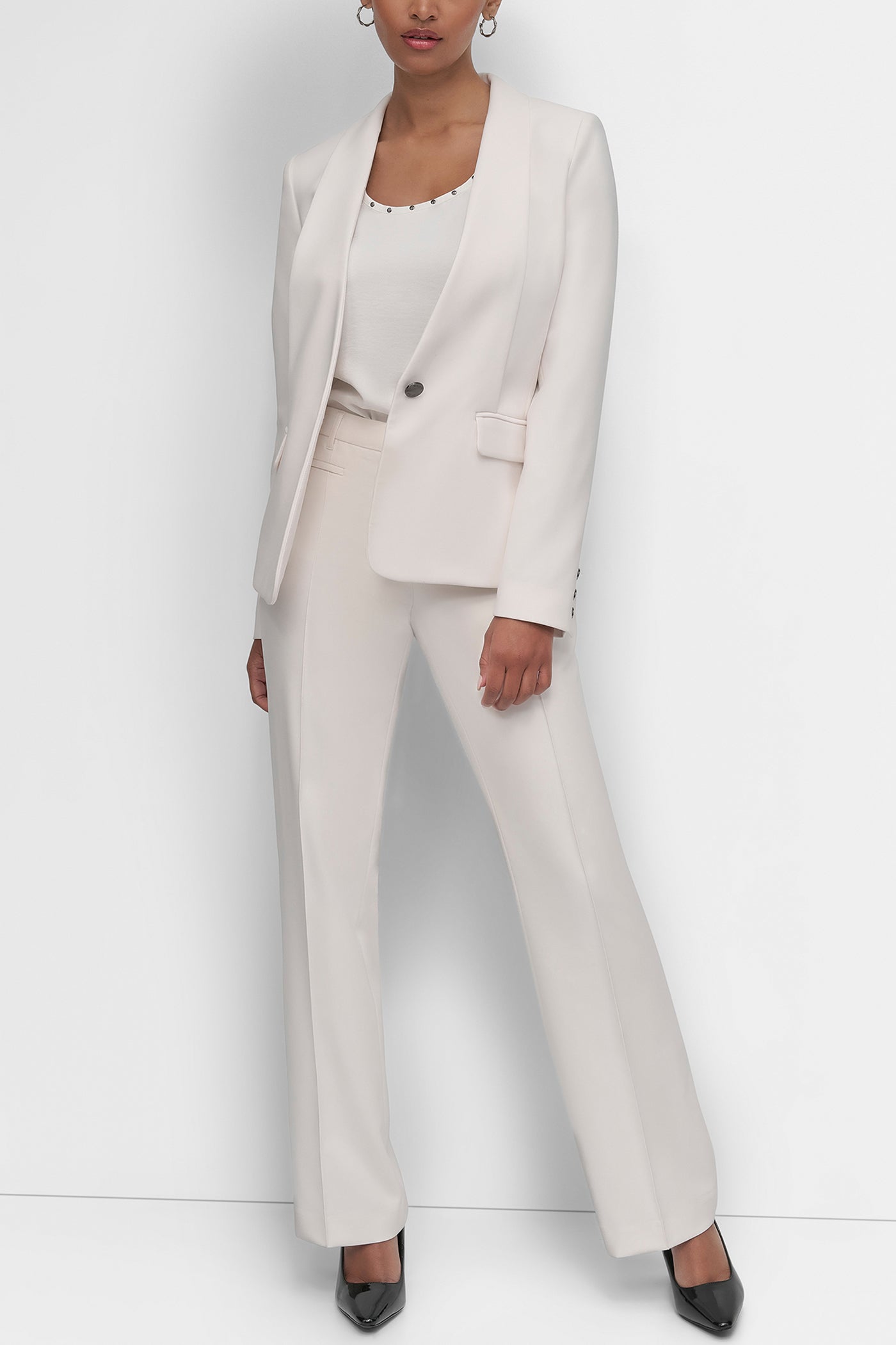 Ivory COLLARLESS ONE BUTTON JACKET, VIEW 1 | Jackets & Blazers