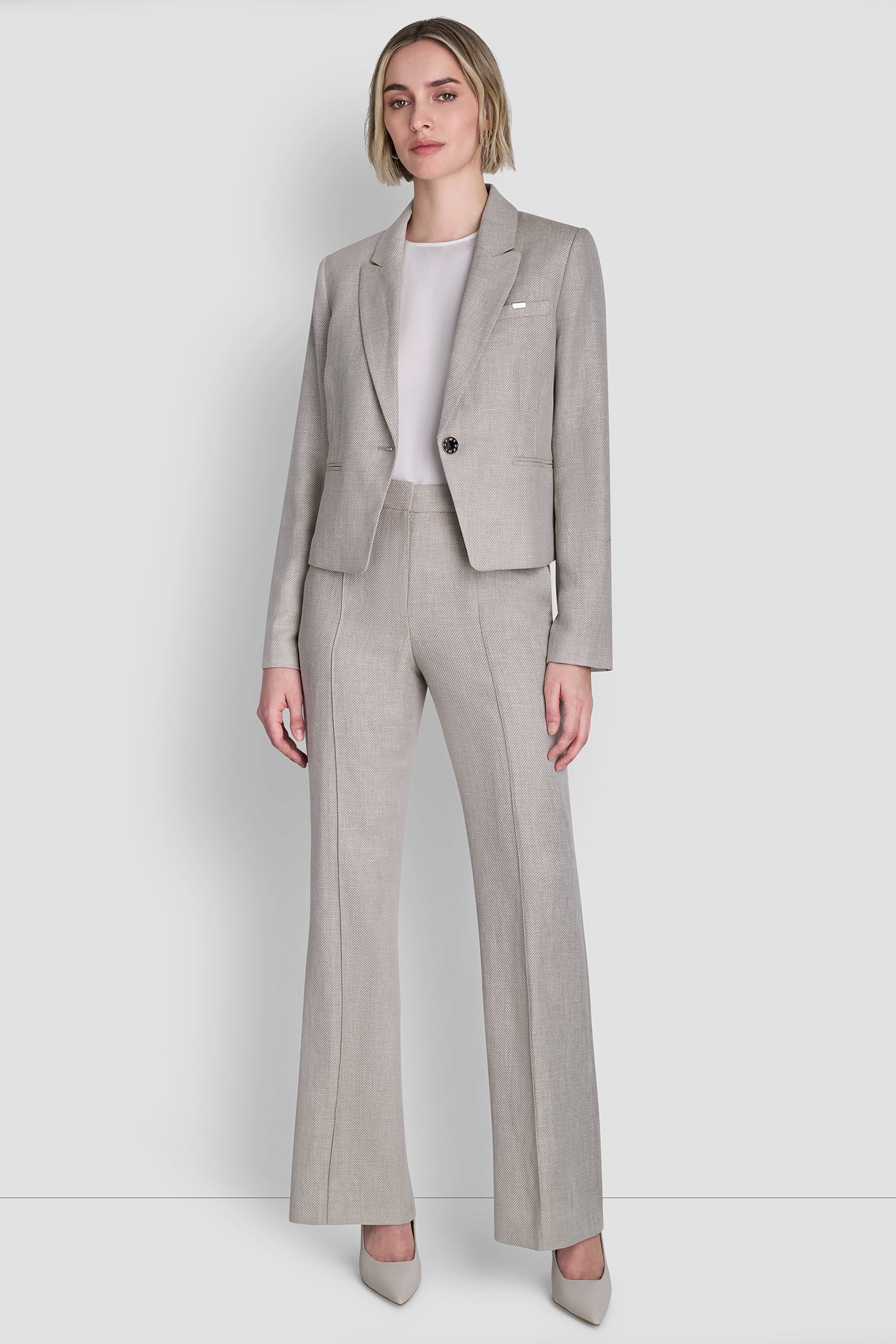 Pebble/White CROPPED SINGLE BUTTON BLAZER, BACK VIEW | WOMENS COATS & JACKETS