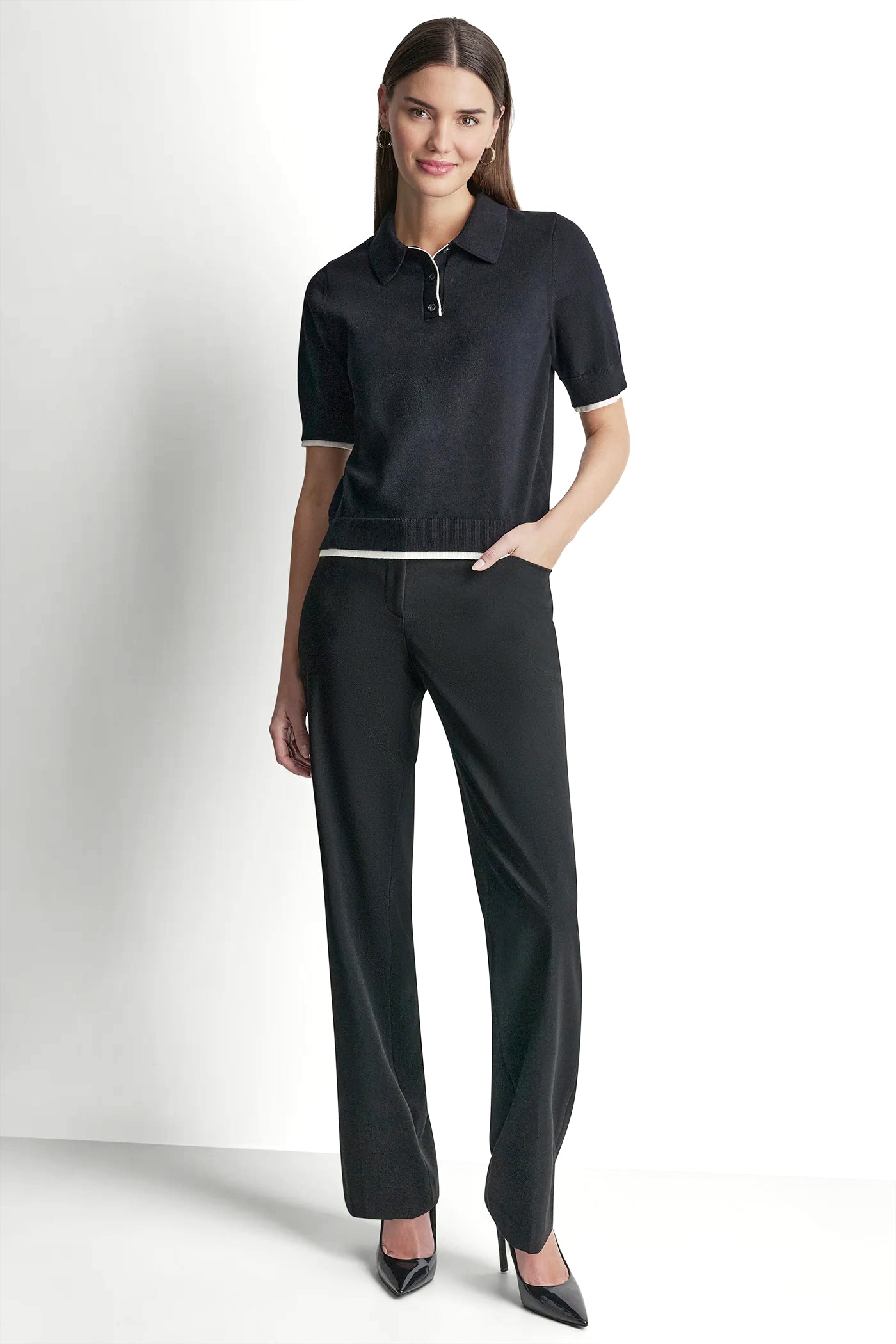 Black/Ivory COLOR BLOCK POLO SWEATER, VIEW 2 | Spring 2026