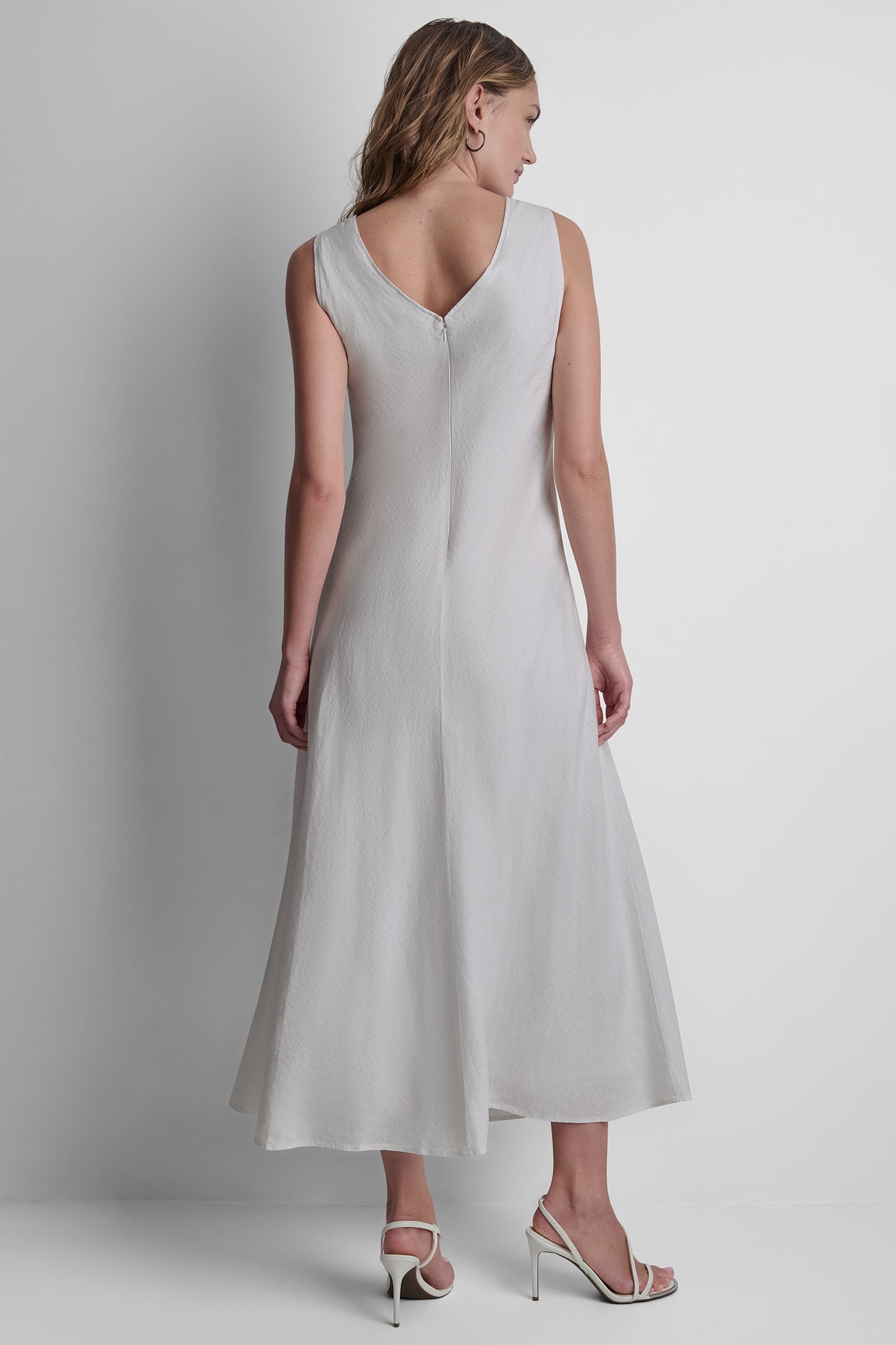 White FRAYED LINEN MAXI DRESS, VIEW 2 | Clothing