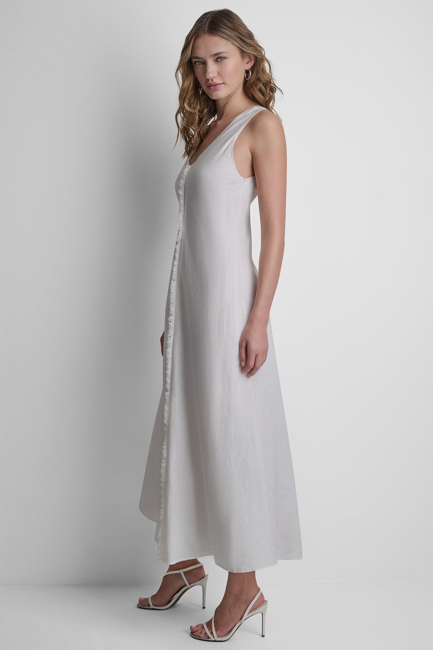 FRAYED LINEN MAXI DRESS VIEW 3 | Clothing
