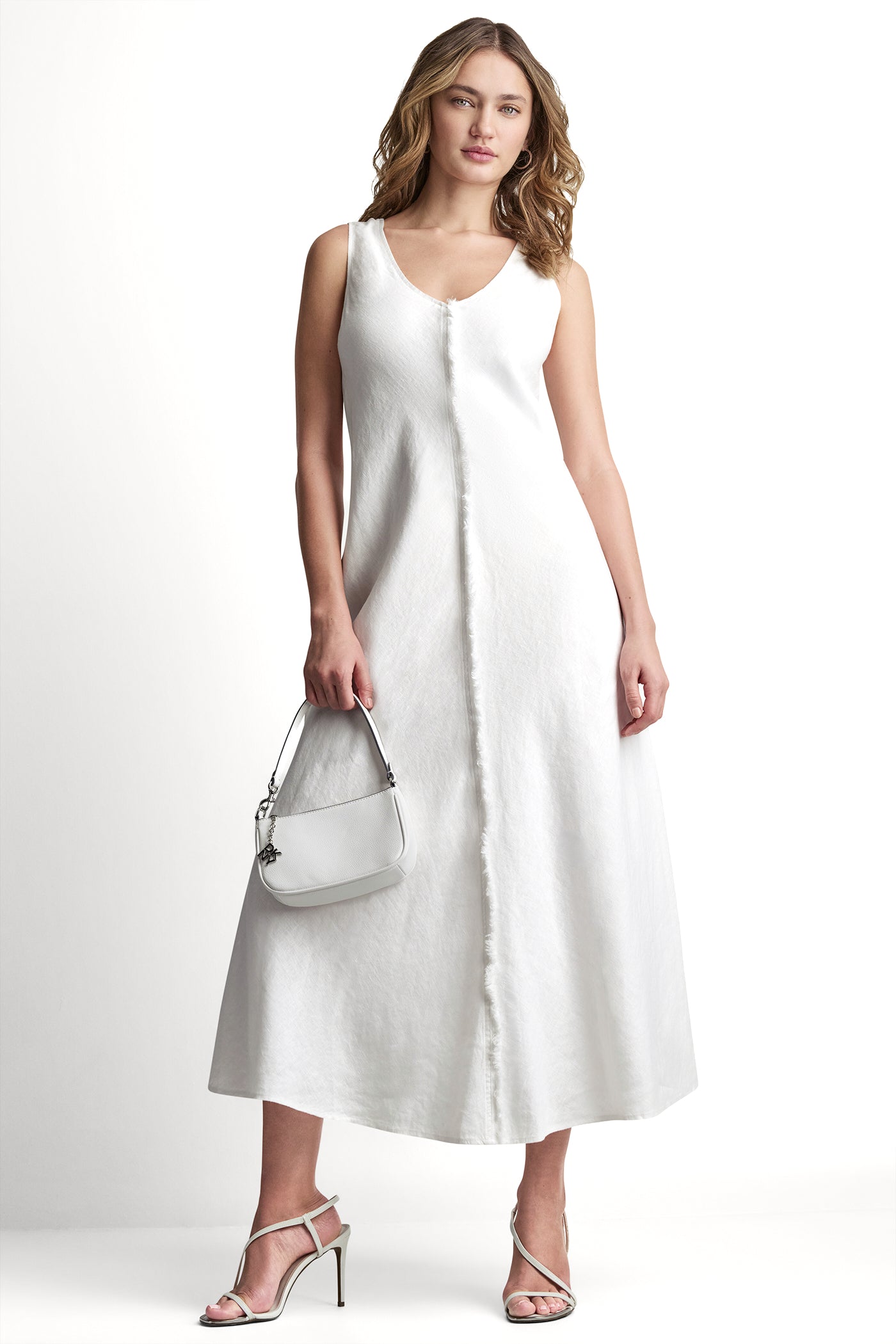 White FRAYED LINEN MAXI DRESS, VIEW 1 | Dresses & Jumpsuits