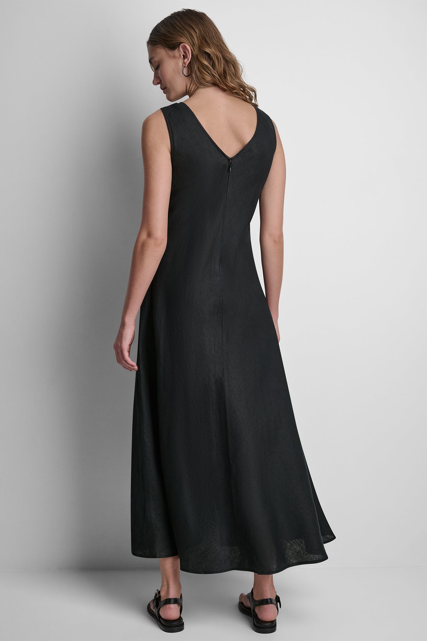 FRAYED LINEN MAXI DRESS VIEW 3