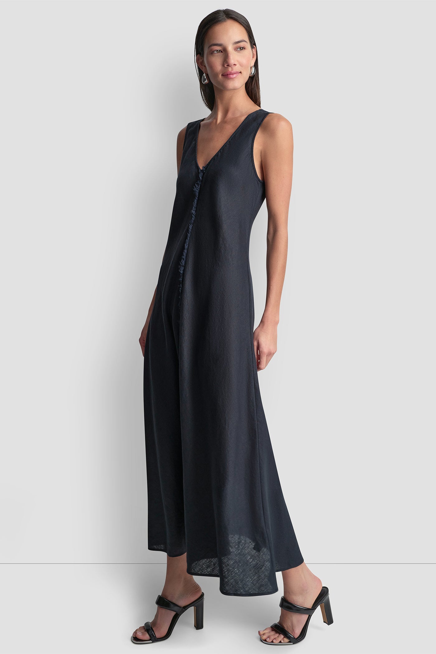 LINEN FRAYED MAXI DRESS VIEW 4