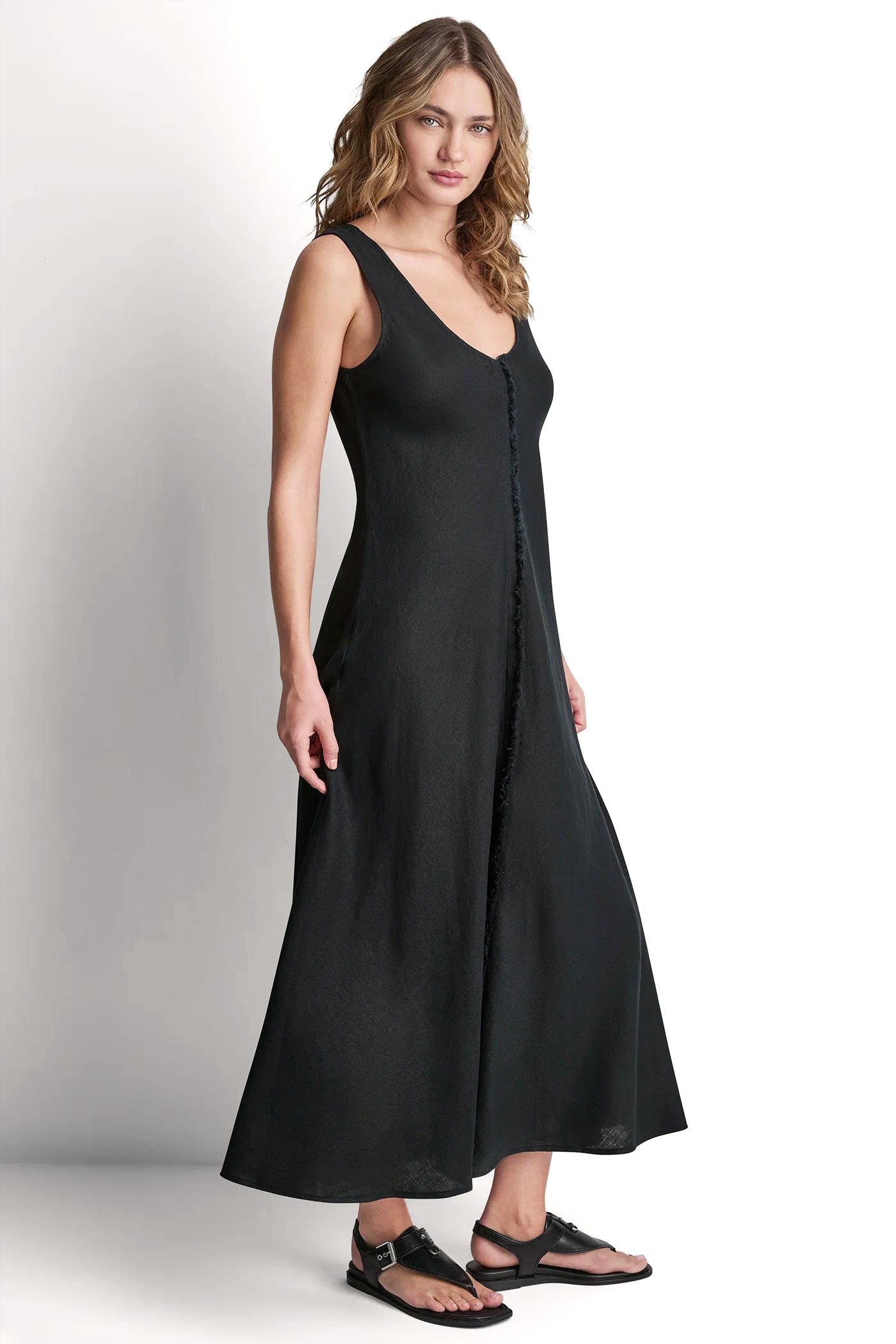 FRAYED LINEN MAXI DRESS VIEW 4