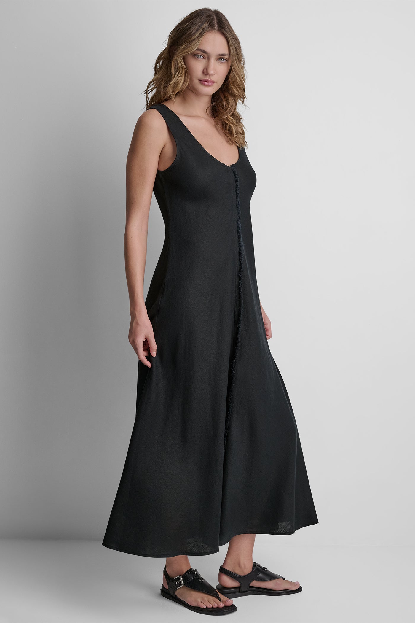 FRAYED LINEN MAXI DRESS VIEW 4