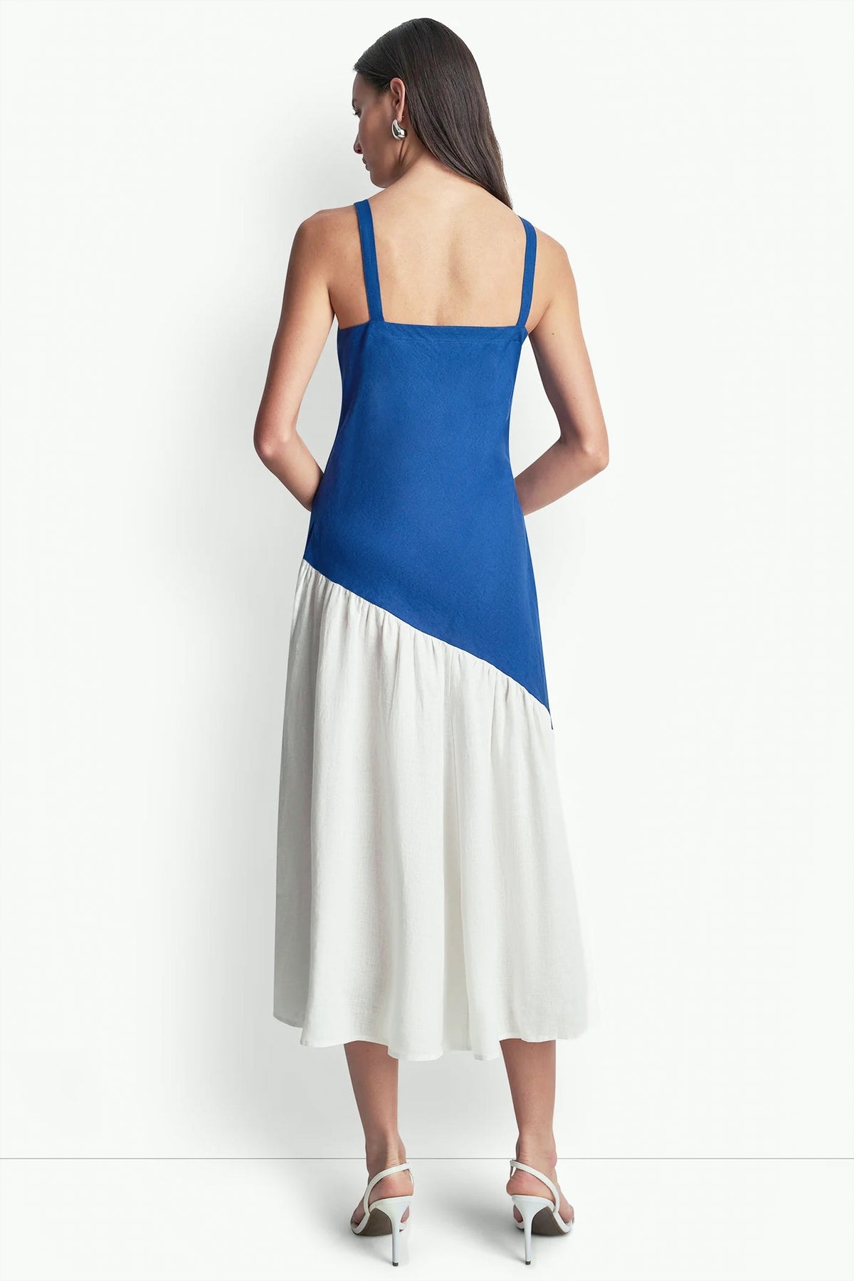 LINEN SLEEVELESS TWO-TONE MIDI DRESS VIEW 2
