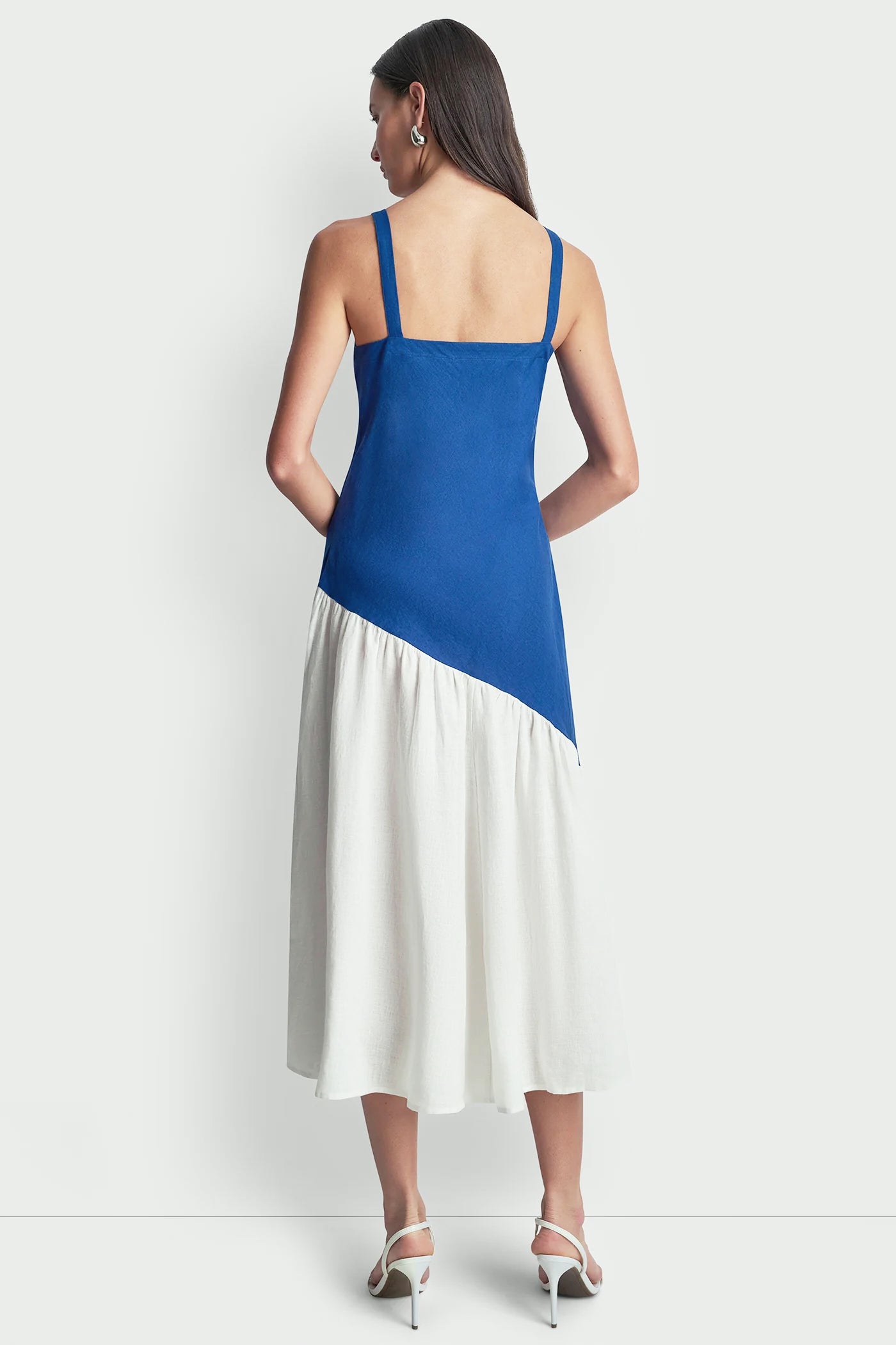 LINEN TWO-TONE MIDI DRESS VIEW 3 | Clothing