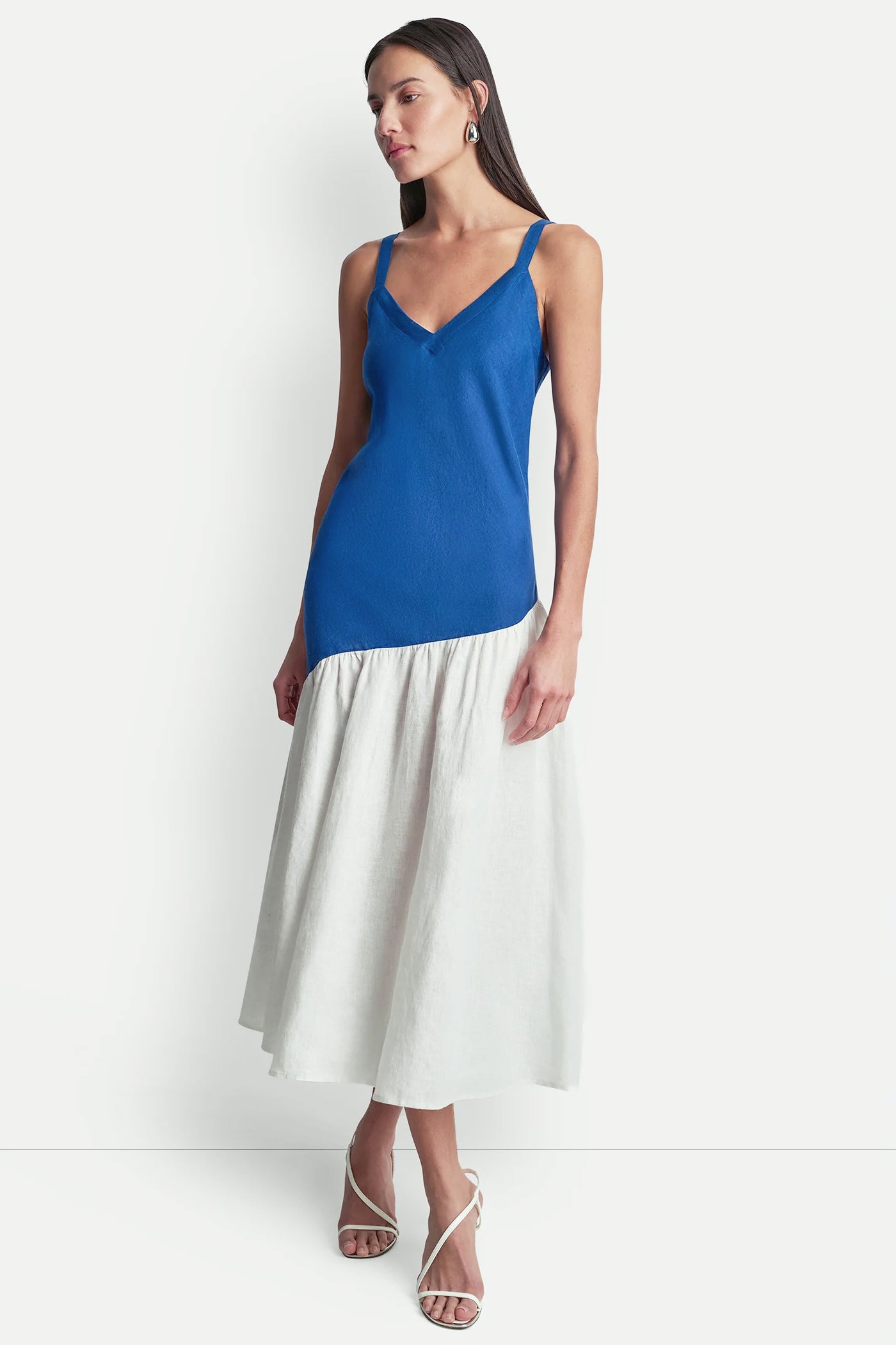 Admiral/White LINEN TWO-TONE MIDI DRESS, VIEW 1 | Dresses & Jumpsuits