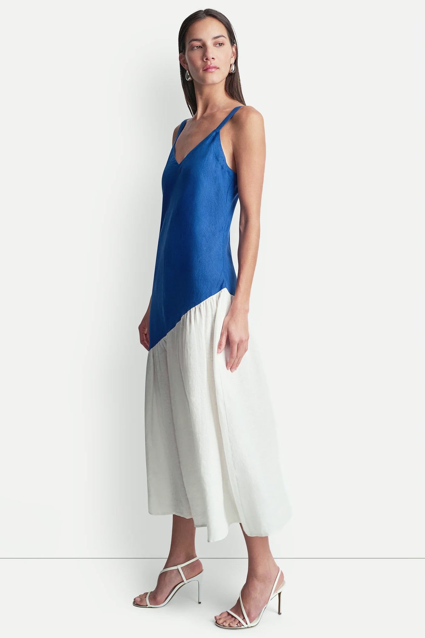 LINEN TWO-TONE MIDI DRESS VIEW 4 | Clothing