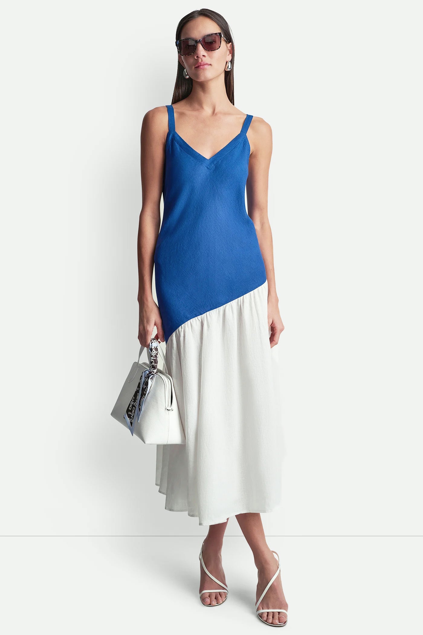 LINEN TWO-TONE MIDI DRESS VIEW 5 | Clothing