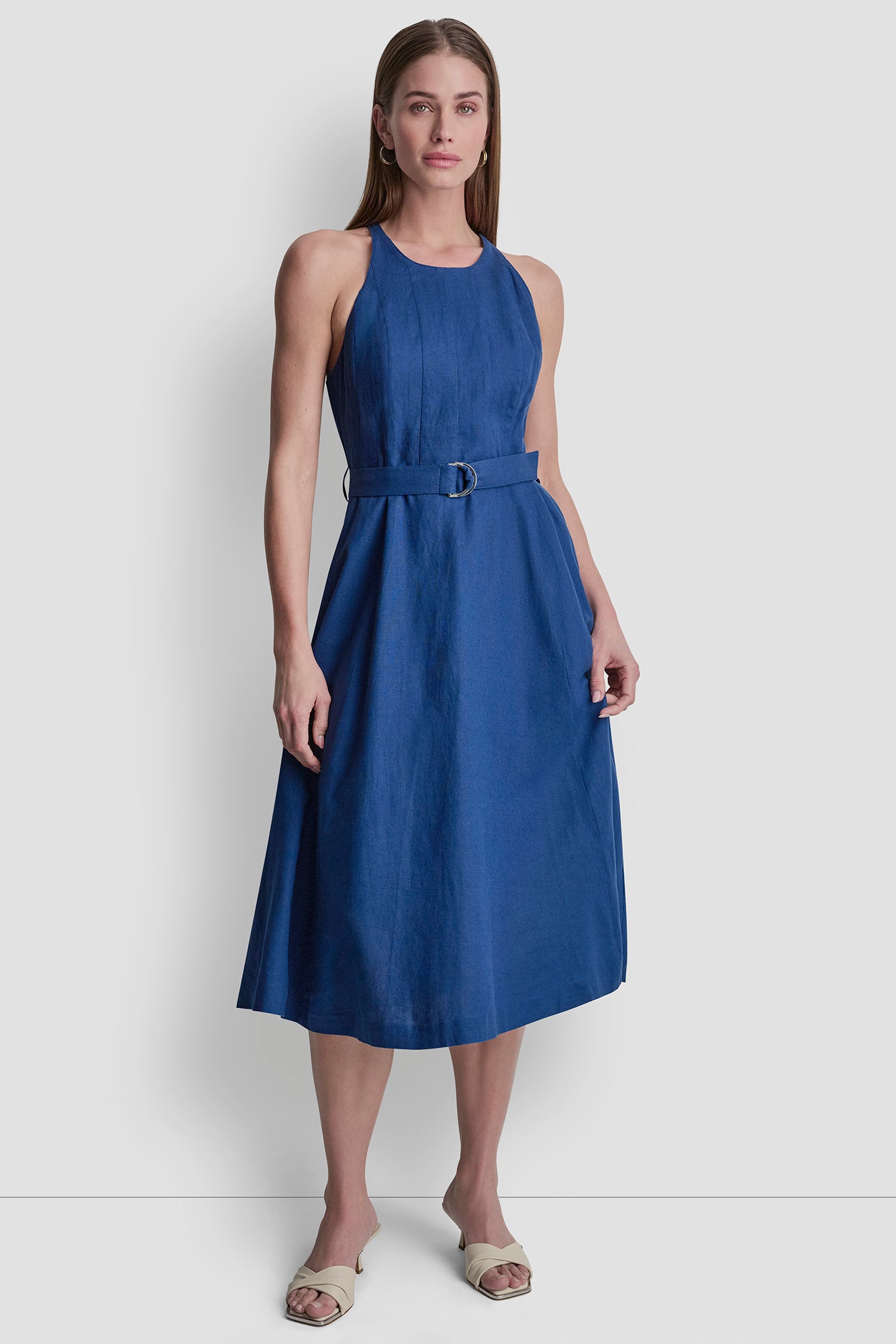 Admiral LINEN-BLEND BELTED MIDI DRESS, FRONT VIEW | Dresses & Jumpsuits