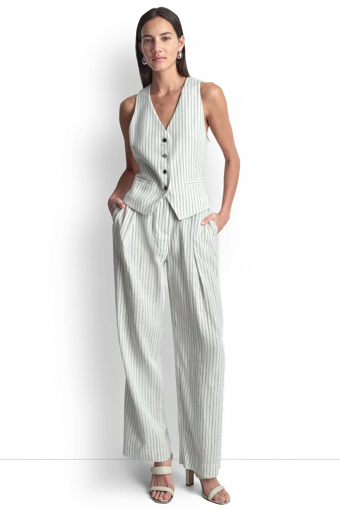 Ivory/Admiral LINEN-BLEND STRIPED VEST, VIEW 2 | MATCHING SETS