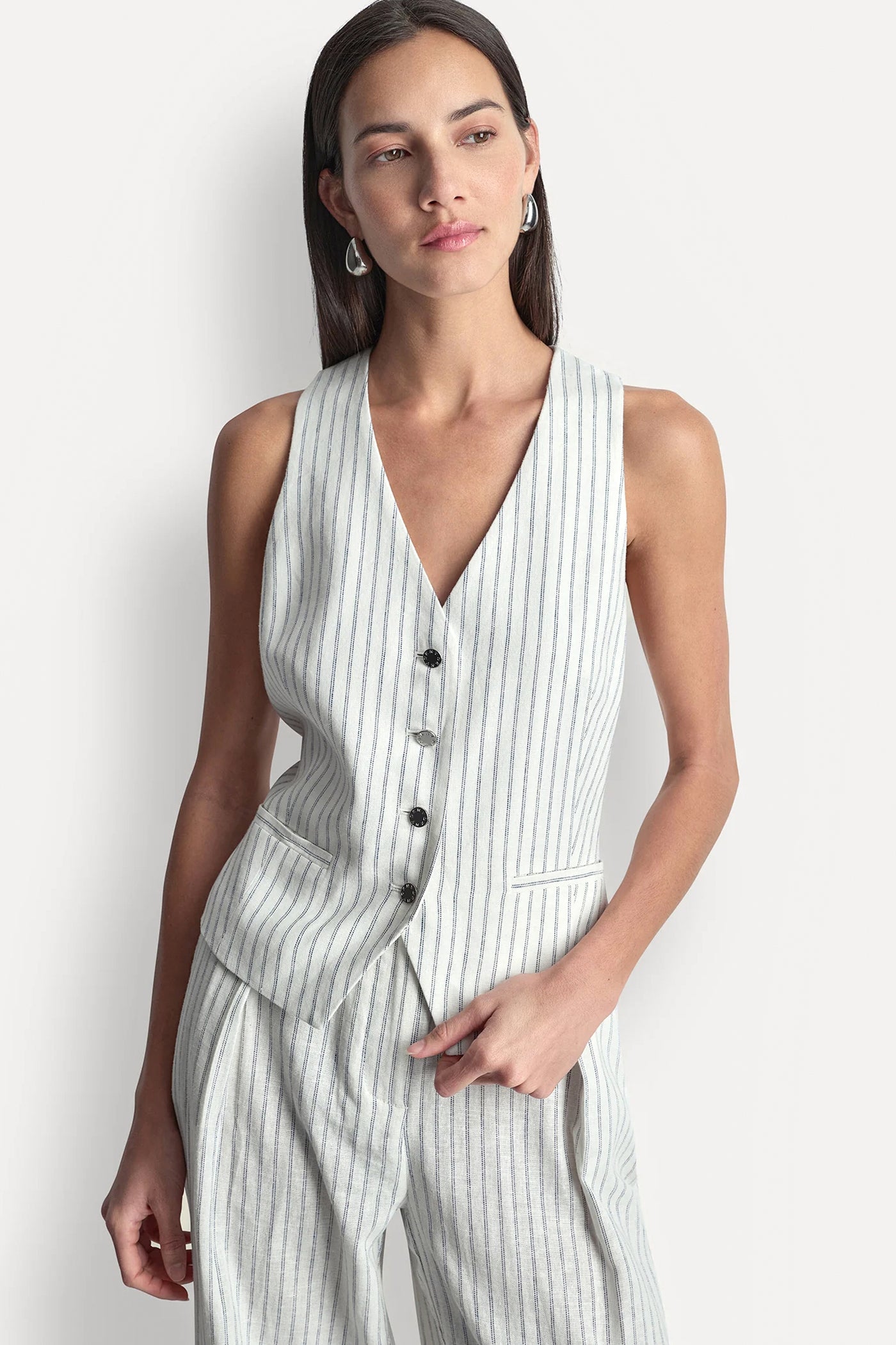 Ivory/Admiral LINEN-BLEND STRIPED VEST, VIEW 1 | MATCHING SETS