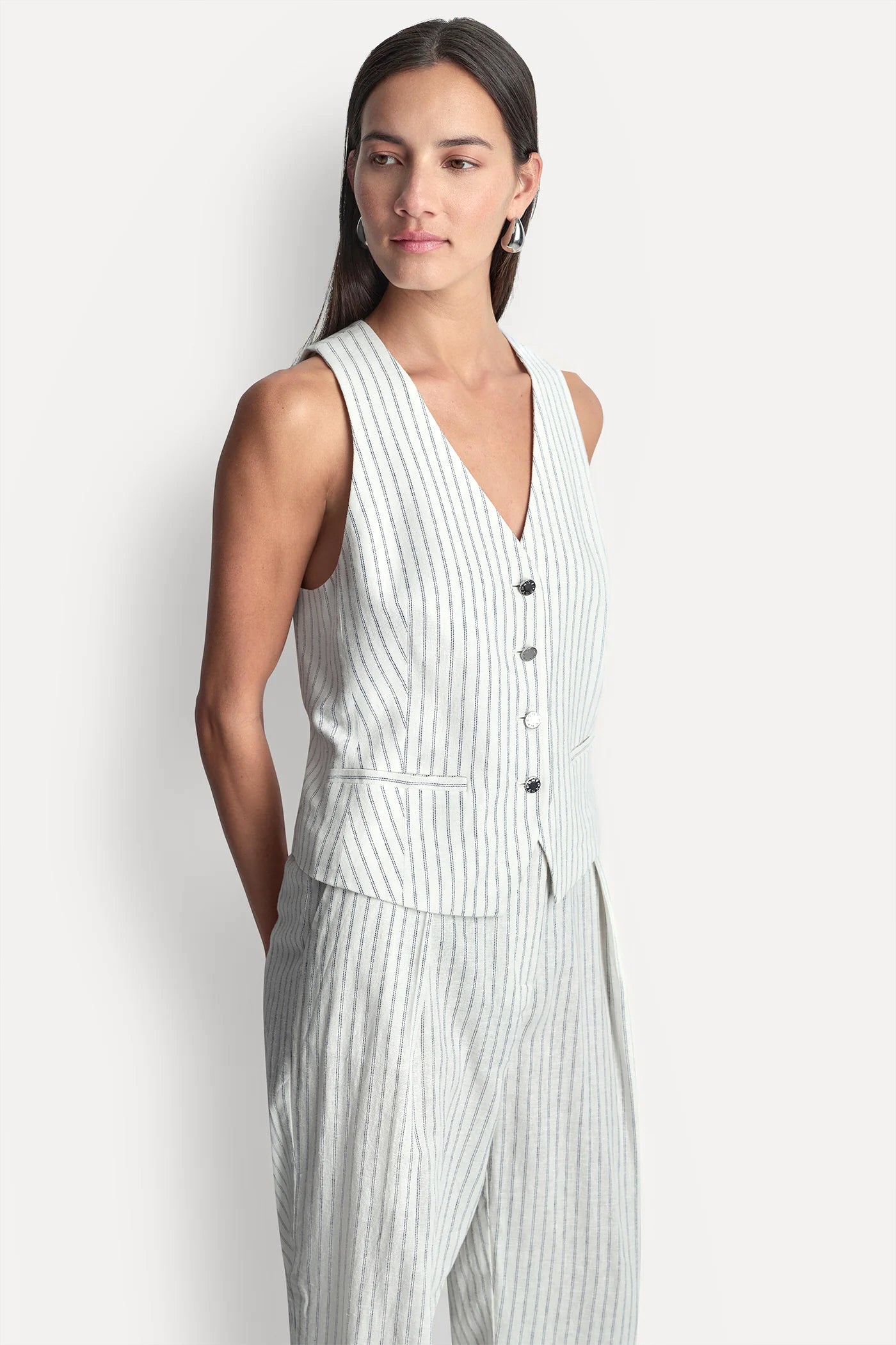 LINEN-BLEND STRIPED VEST VIEW 4 | SALE
