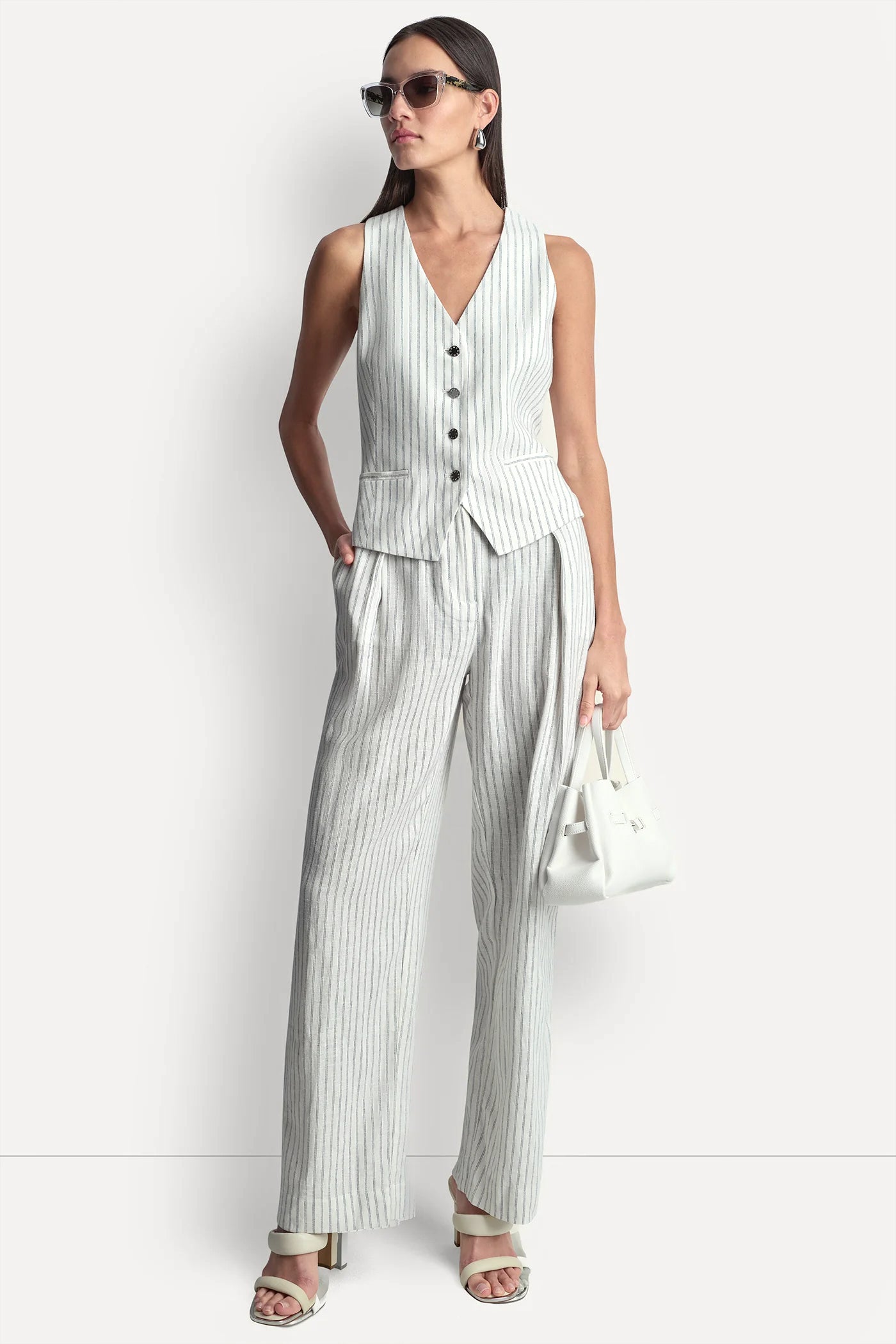 LINEN-BLEND STRIPED VEST VIEW 5 | SALE