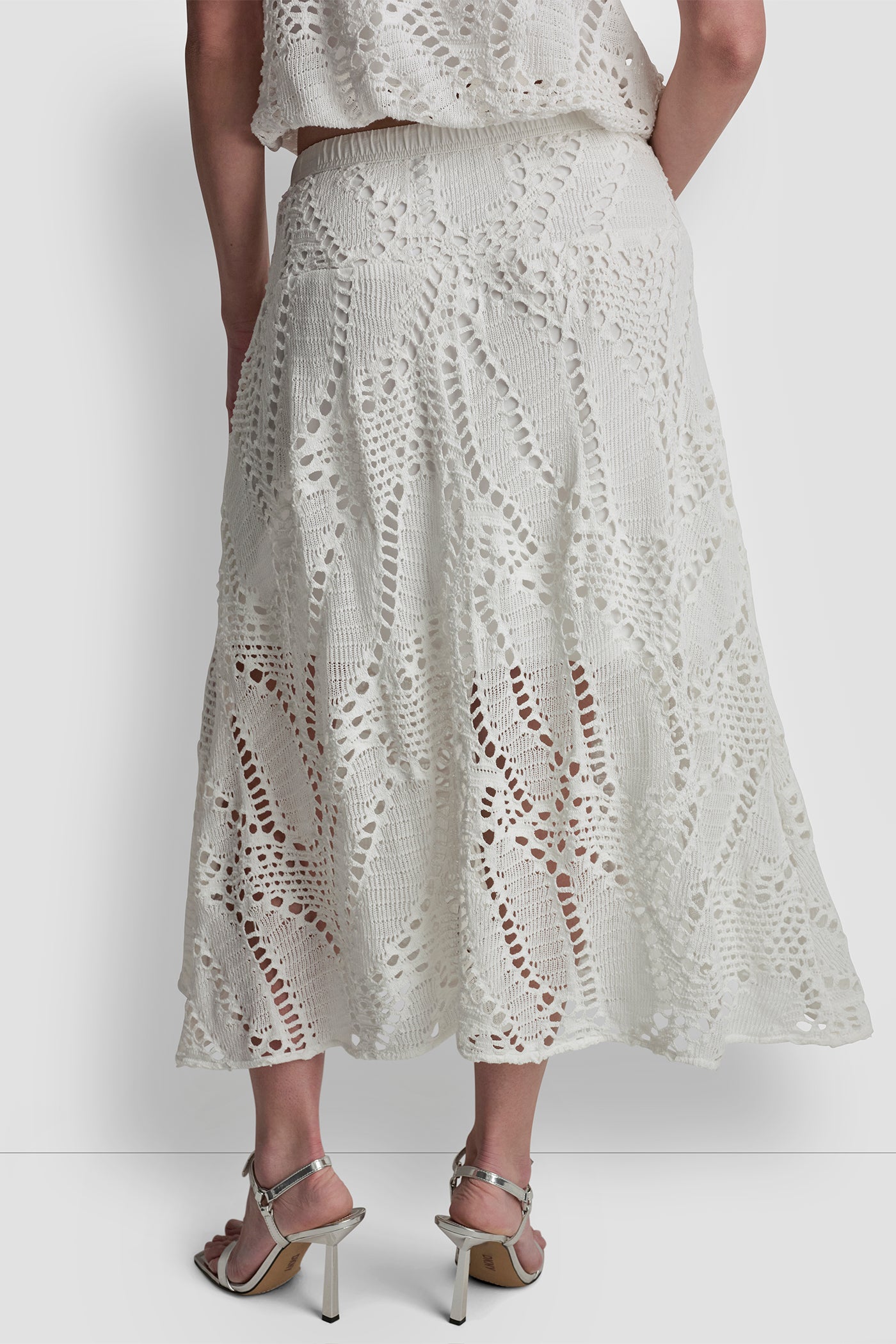 Ivory CROCHET LEAF MIDI SKIRT, BACK VIEW | New Arrivals