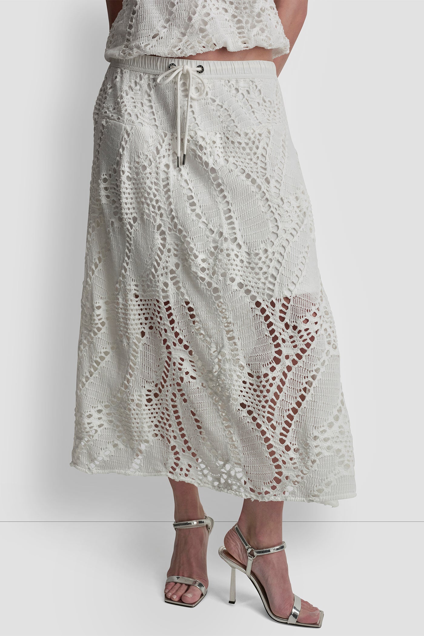 Ivory CROCHET LEAF MIDI SKIRT, FRONT VIEW | New Arrivals