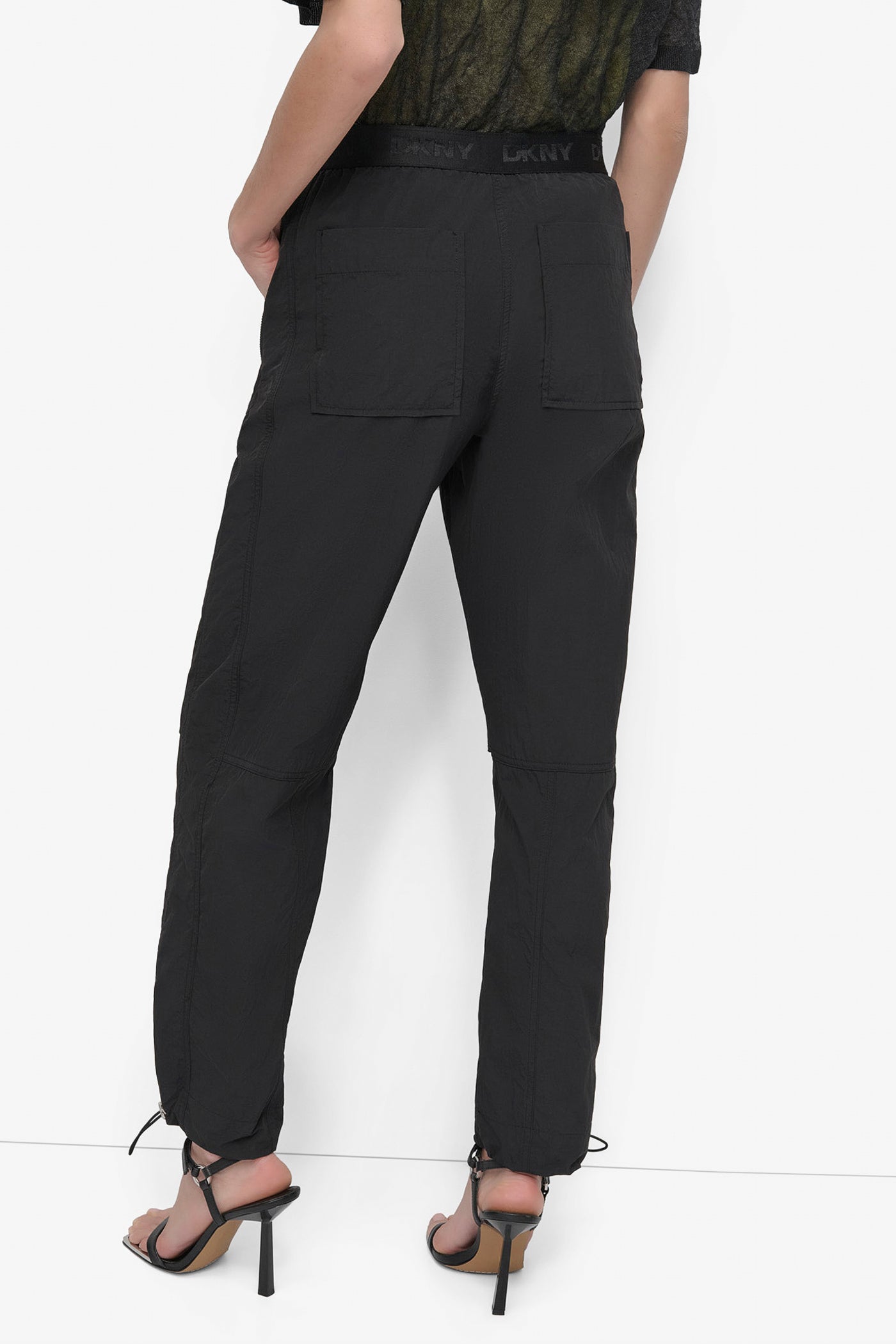 Black RUMPLE TECH NYLON BUNGEE JOGGER, BACK VIEW | Sweatshirts & Joggers