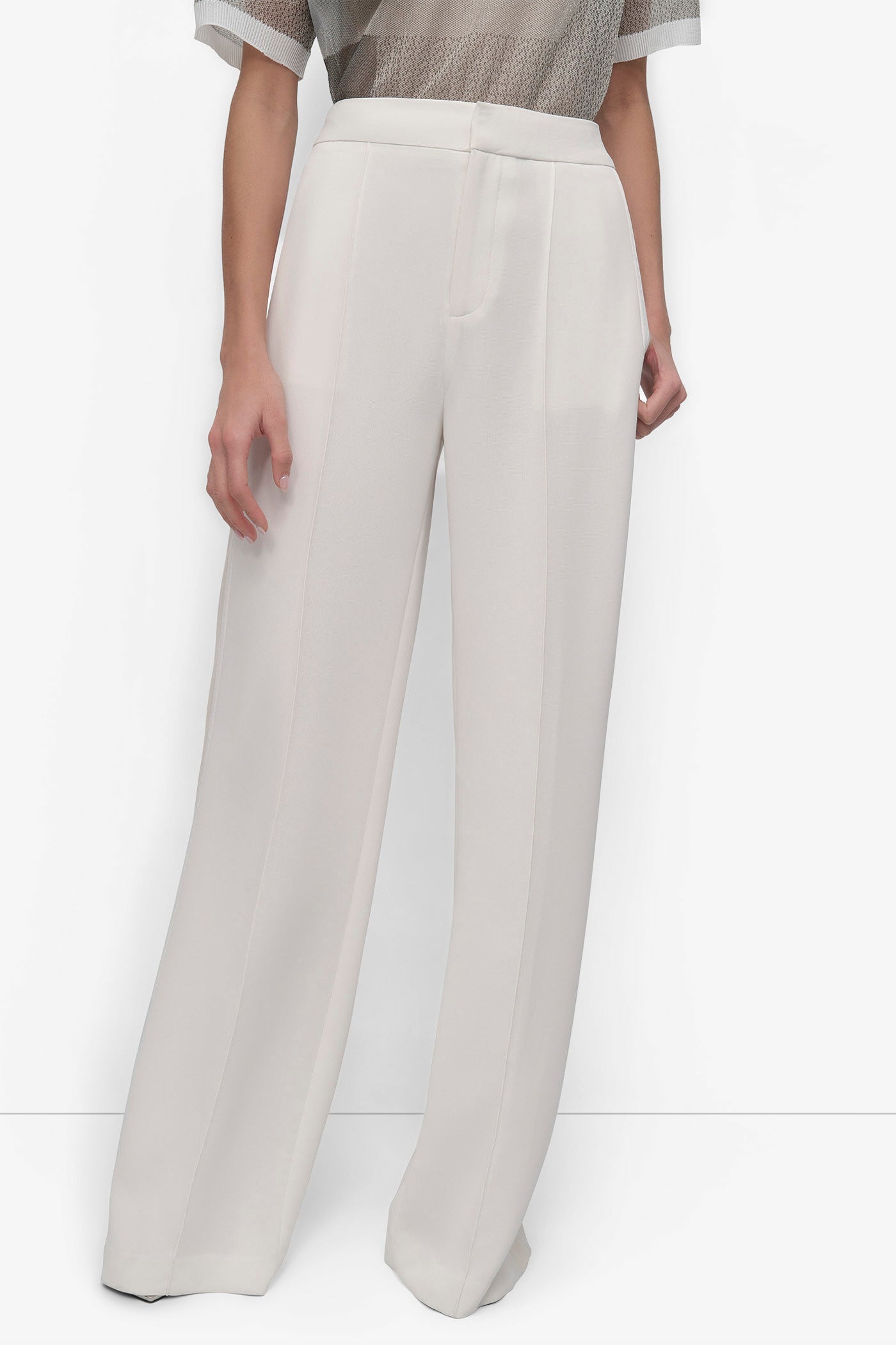IVORY PANT WITH MESH INSET SIDE, FRONT VIEW | Pants & Denim