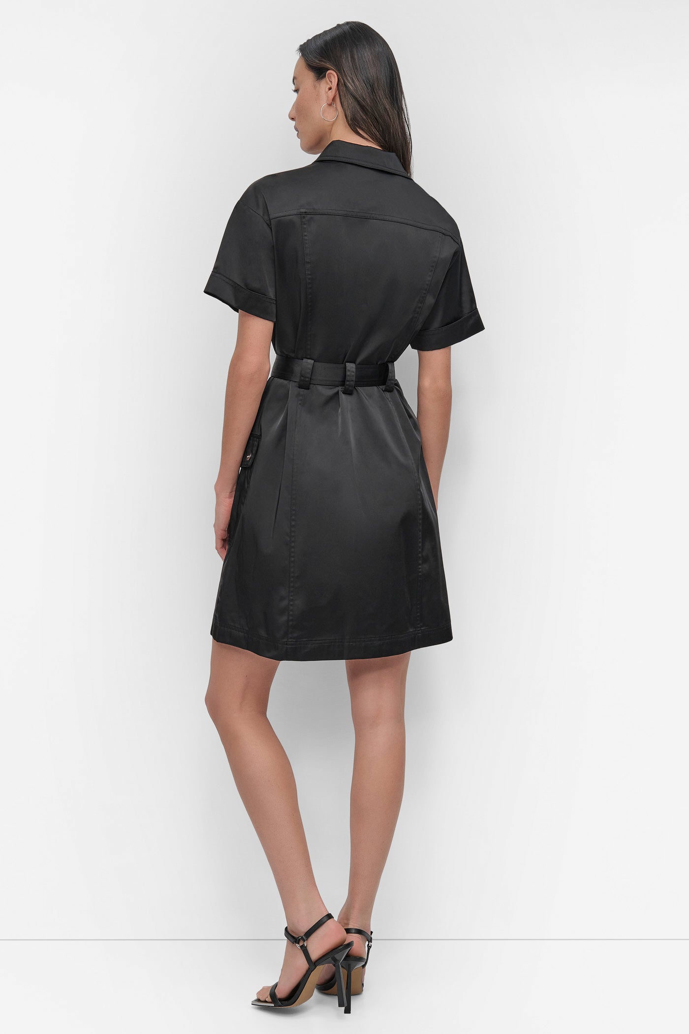 Black SHIRT DRESS WITH FRONT ZIPPER, BACK VIEW | Summer Essentials