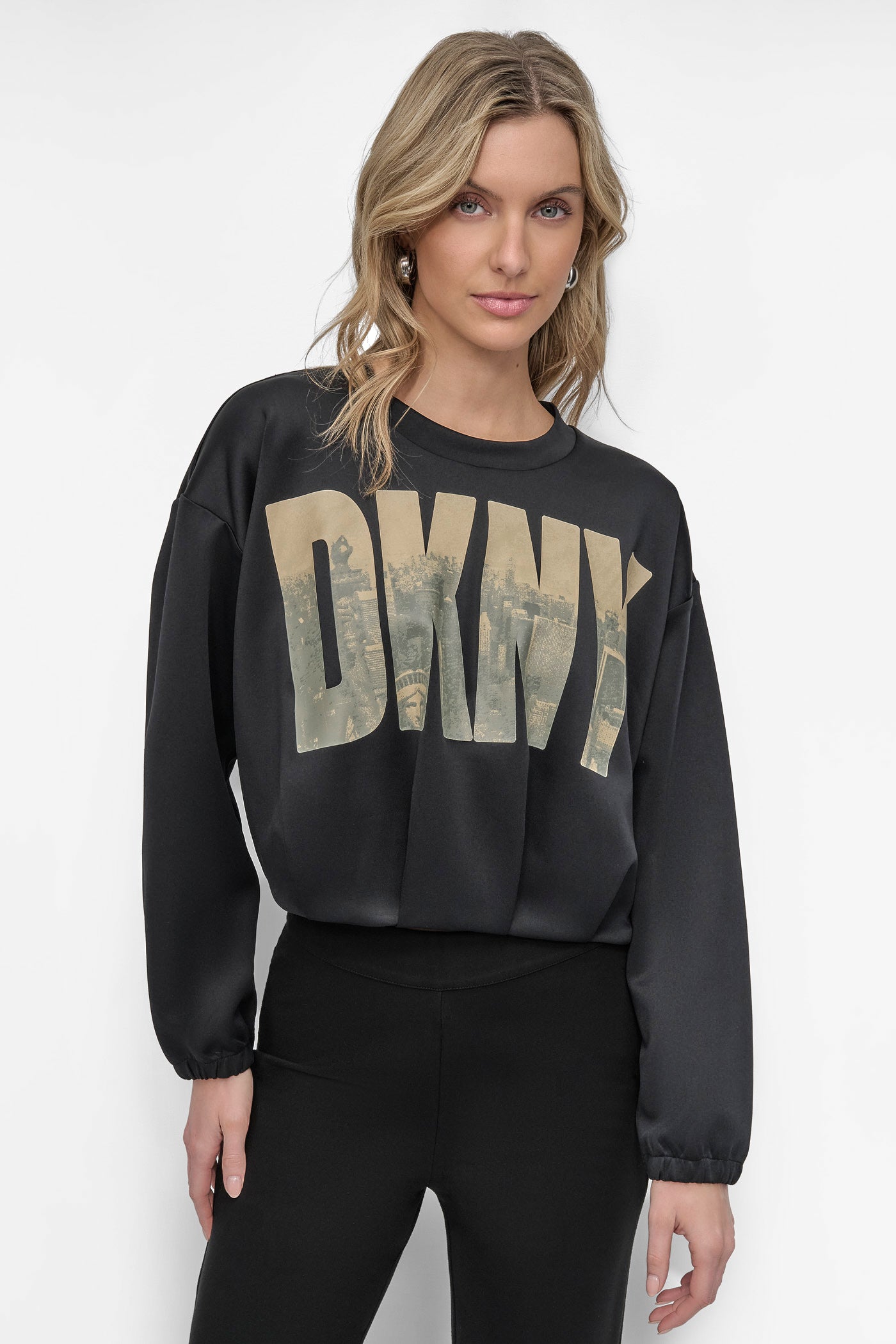 Black LONG SLEEVE SOFT HAND SCUBA SOHO CREW, FRONT VIEW | Women's Clearance