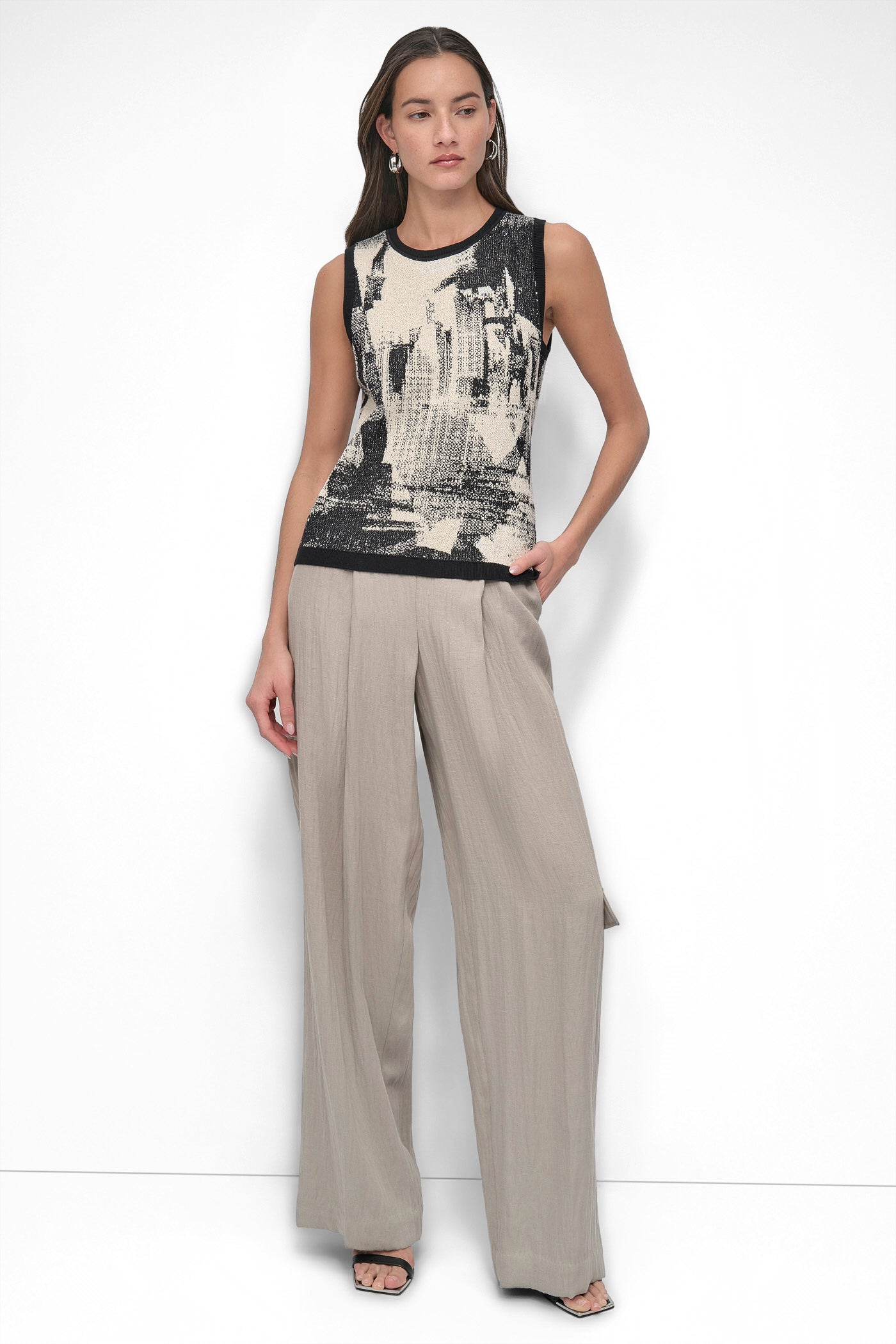 SLEEVELESS BOUCLE PRINTED SWEATER VIEW 6 | WOMEN'S SWEATERS & TOPS