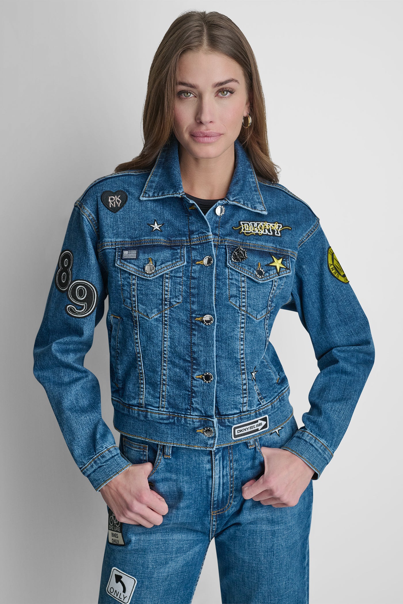 DENIM PINS & PATCHES TRUCKER JACKET VIEW 6 | WOMENS COATS & JACKETS