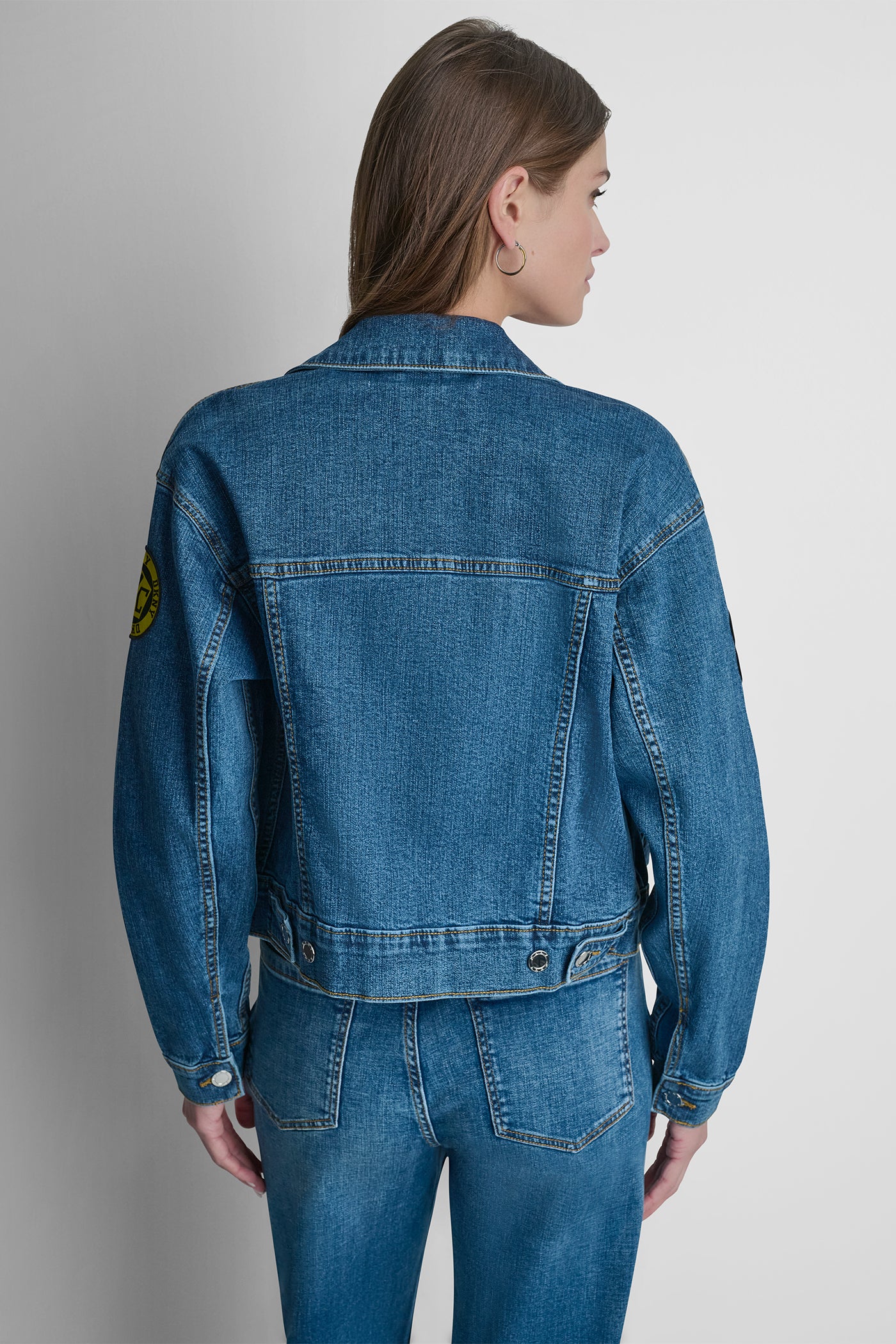 DENIM PINS & PATCHES TRUCKER JACKET VIEW 3 | WOMENS COATS & JACKETS