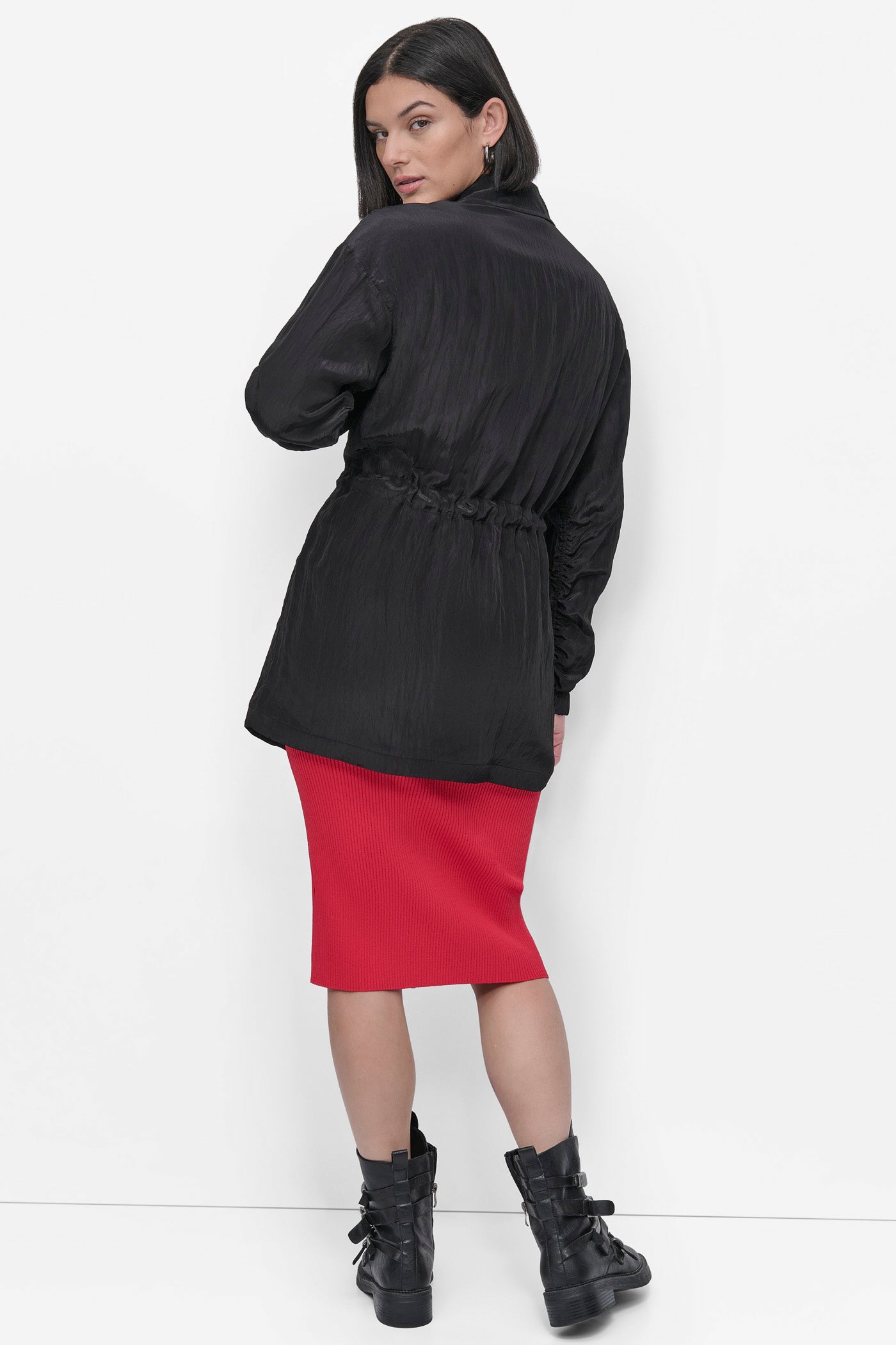 Black LONG SLEEVE TEXTURED ANARAK JACKET, BACK VIEW | Jackets & Blazers