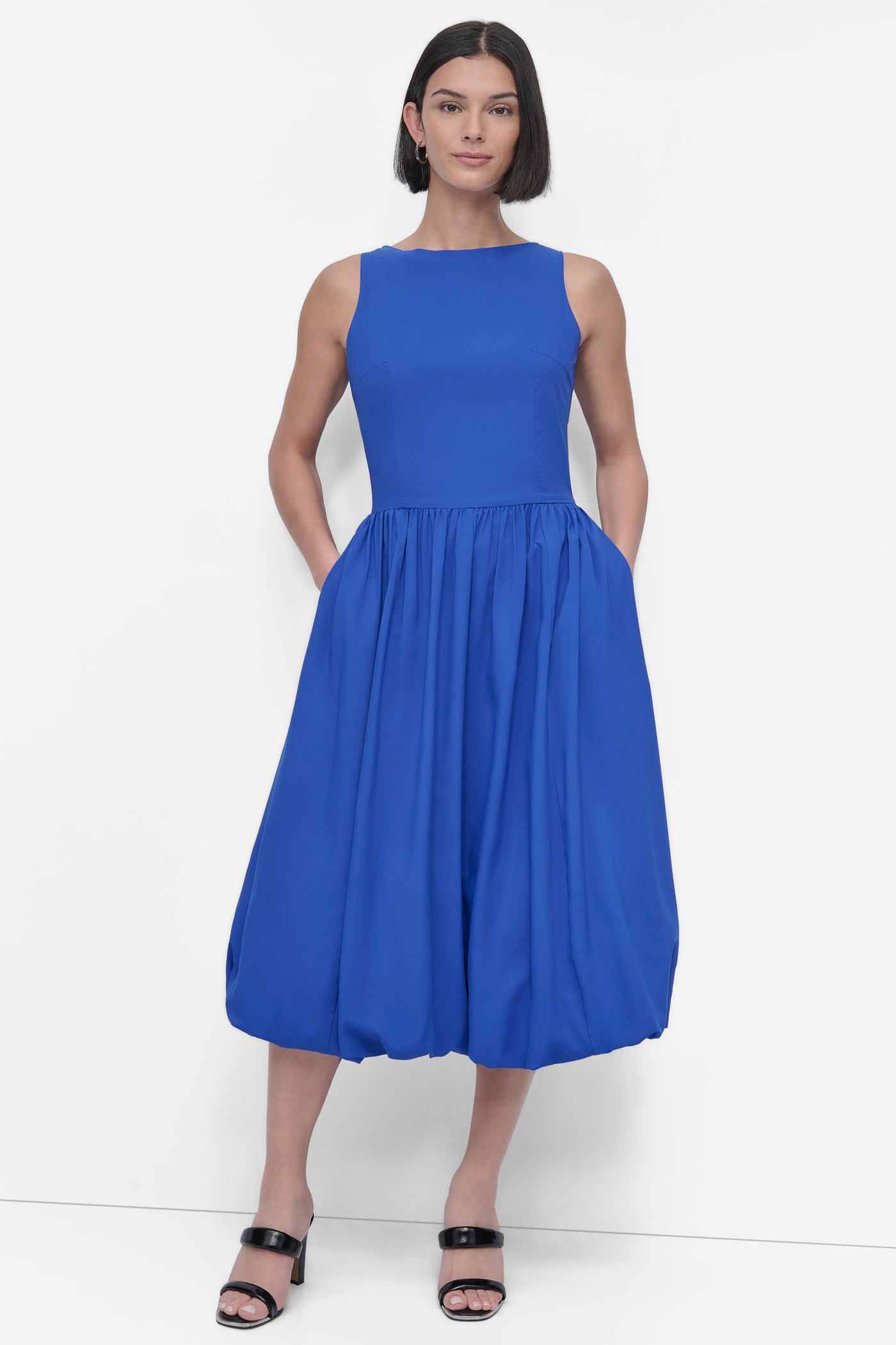 ATLANTIC BLUE SLEEVELESS BOAT NECK DROP WAIST DRESS, FRONT VIEW | SALE DRESSES