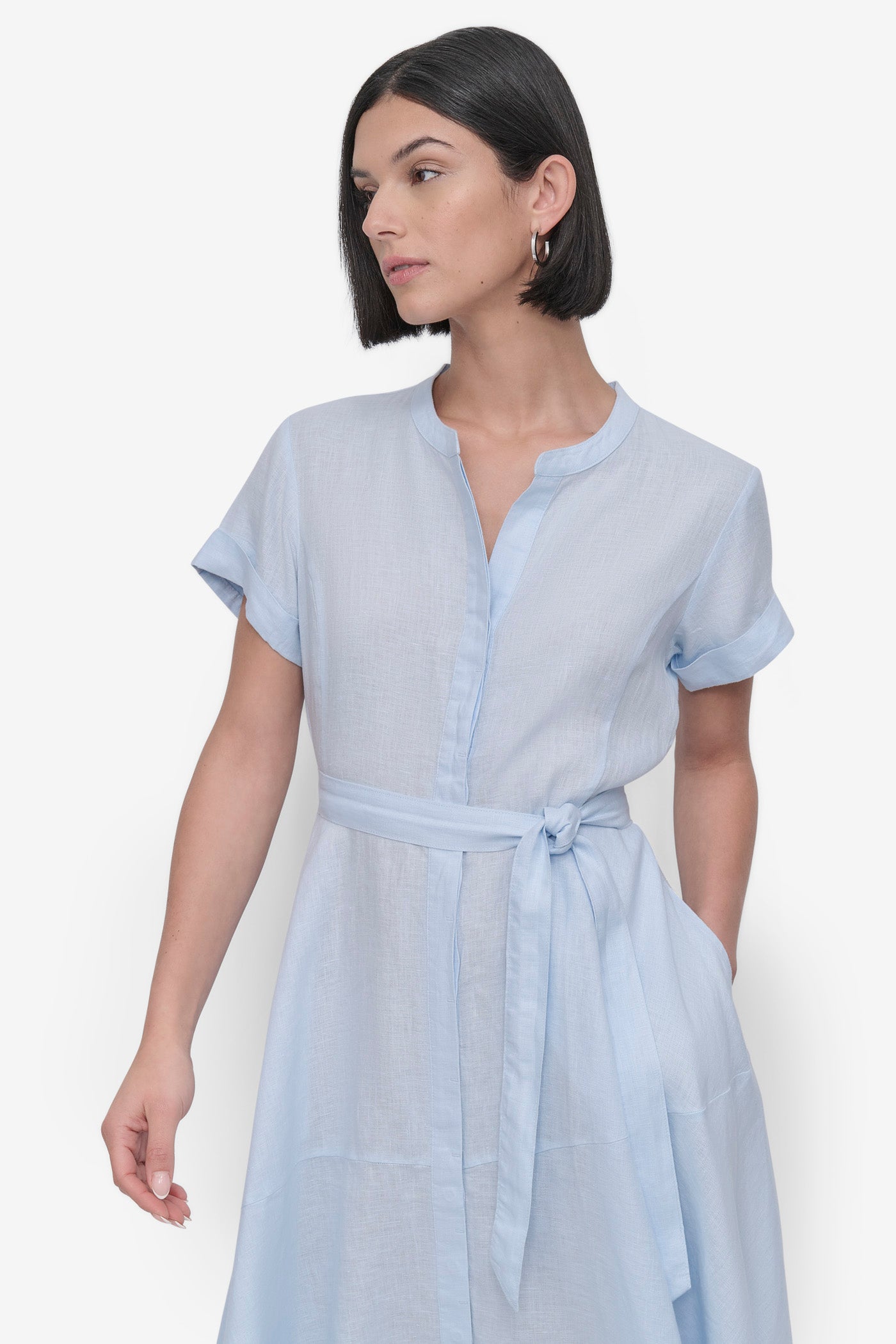 SHORT SLEEVE LINEN WRAP DRESS VIEW 4 | 9-5 Edit