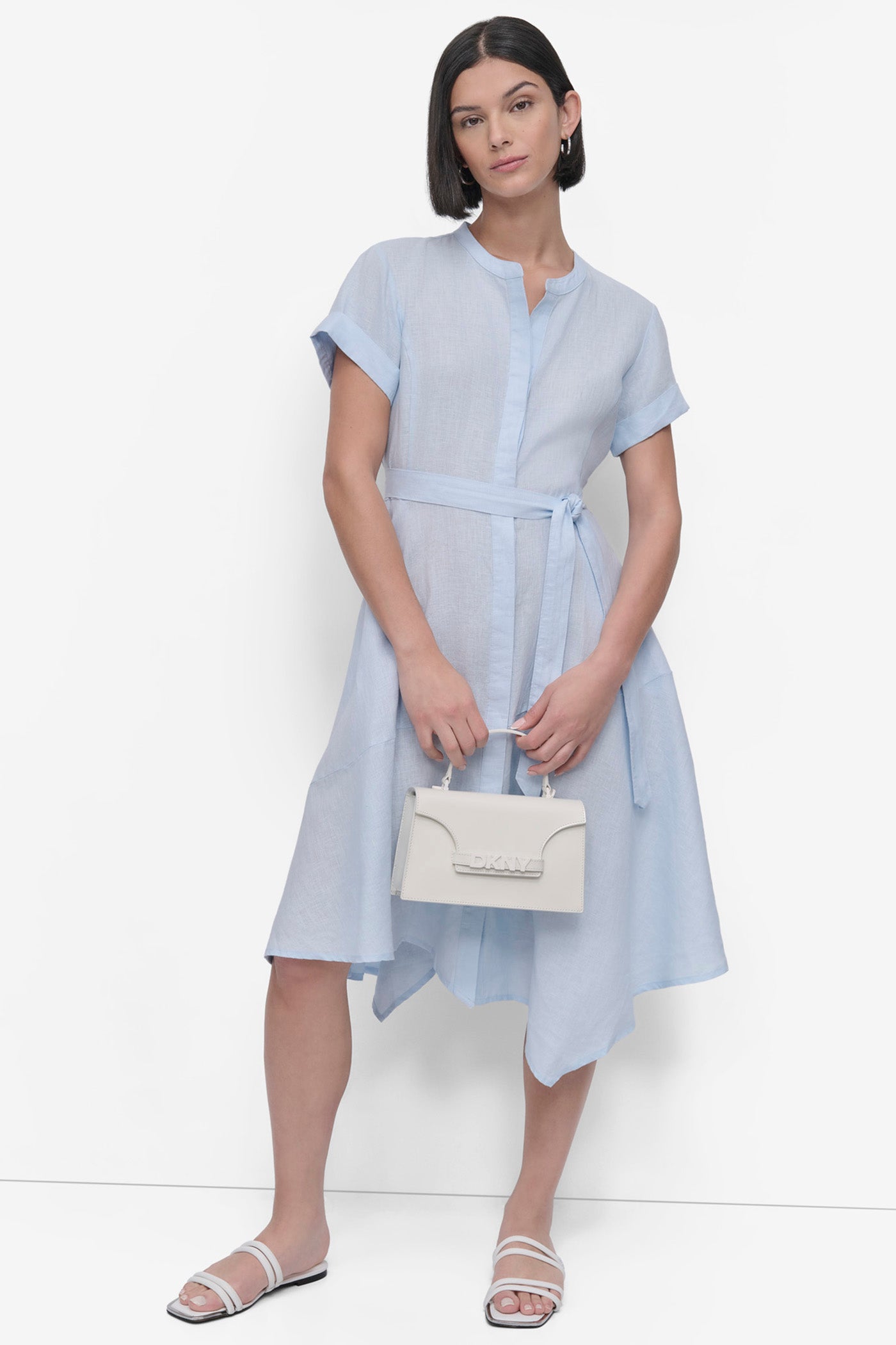 SHORT SLEEVE LINEN WRAP DRESS VIEW 5 | 9-5 Edit