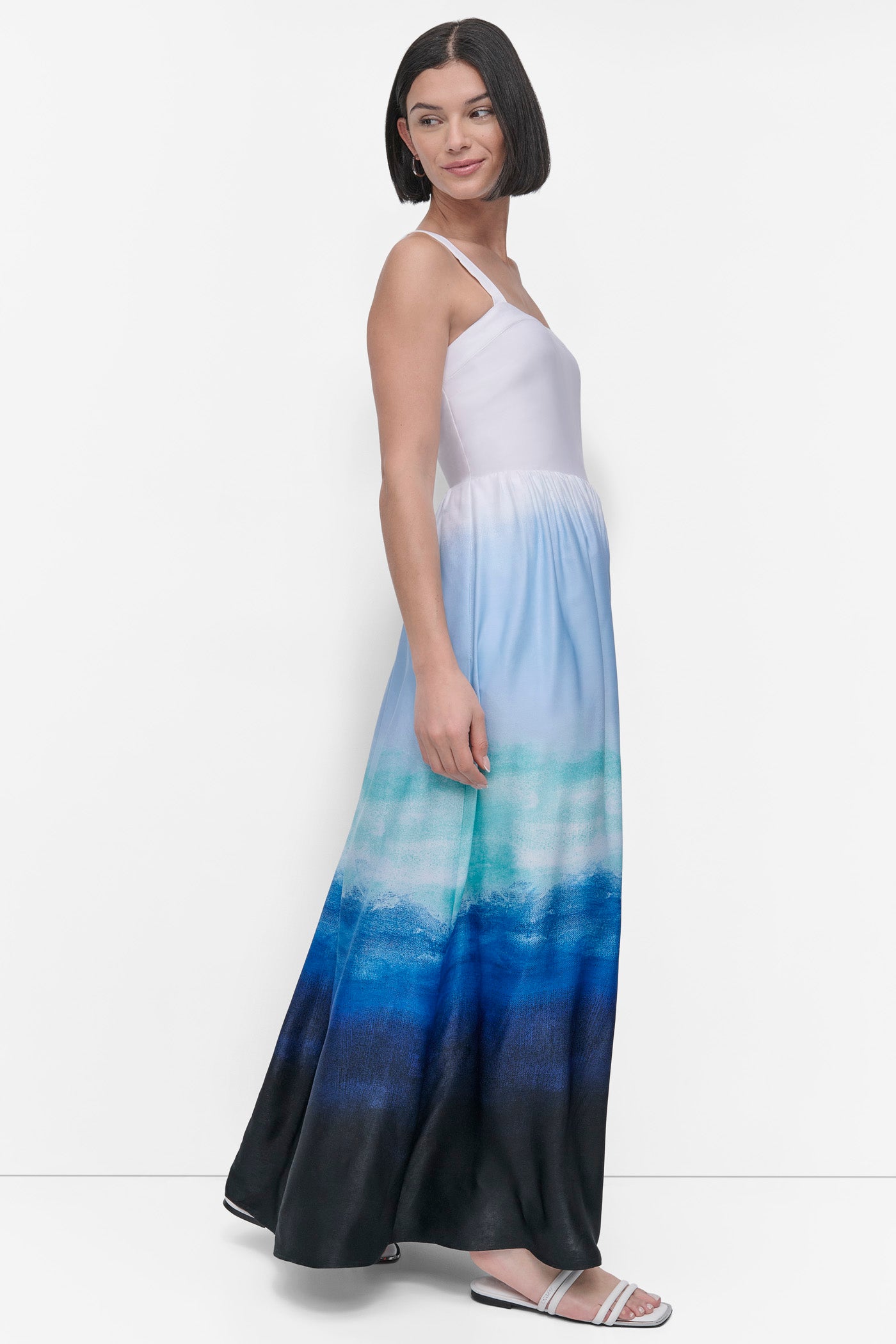 SLEEVELESS PRINTED SATIN DRESS VIEW 3 | SALE DRESSES
