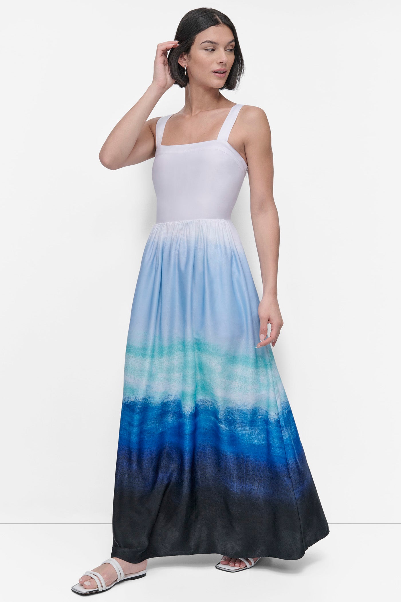 SLEEVELESS PRINTED SATIN DRESS VIEW 4 | SALE DRESSES