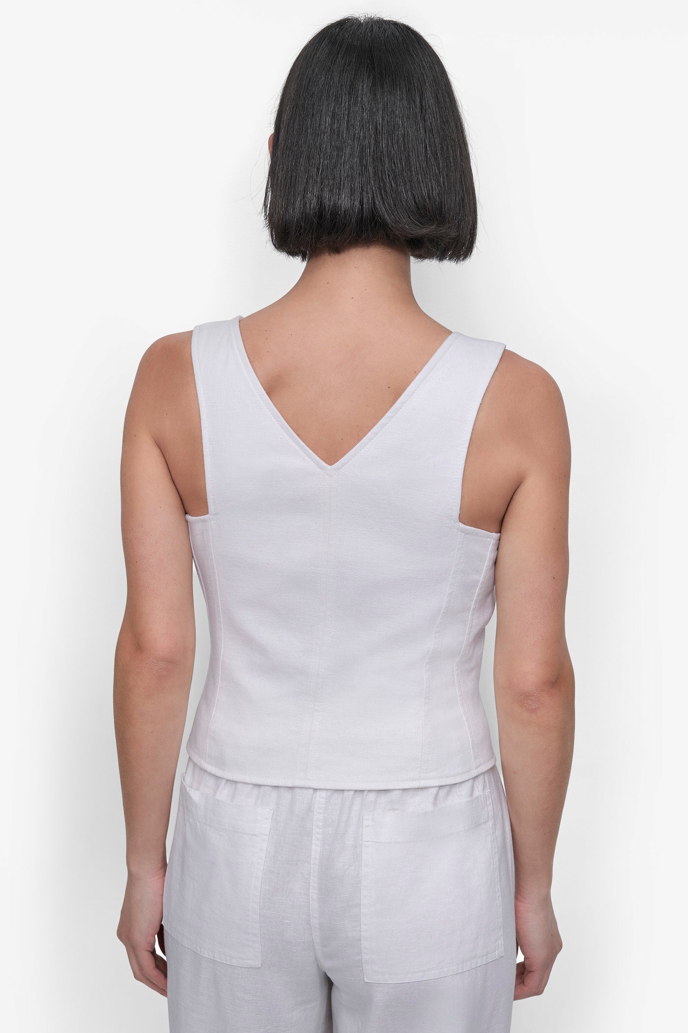 White SLEEVELESS LINEN VISCOSE VEST, BACK VIEW | Summer Essentials