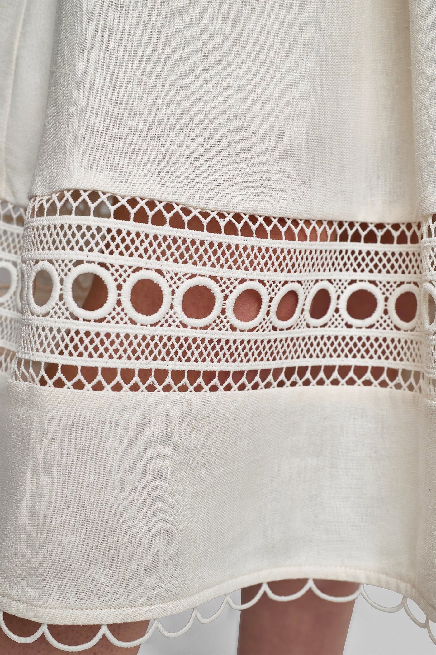 LINEN-BLEND LACE-TRIMMED MIDI DRESS VIEW 8