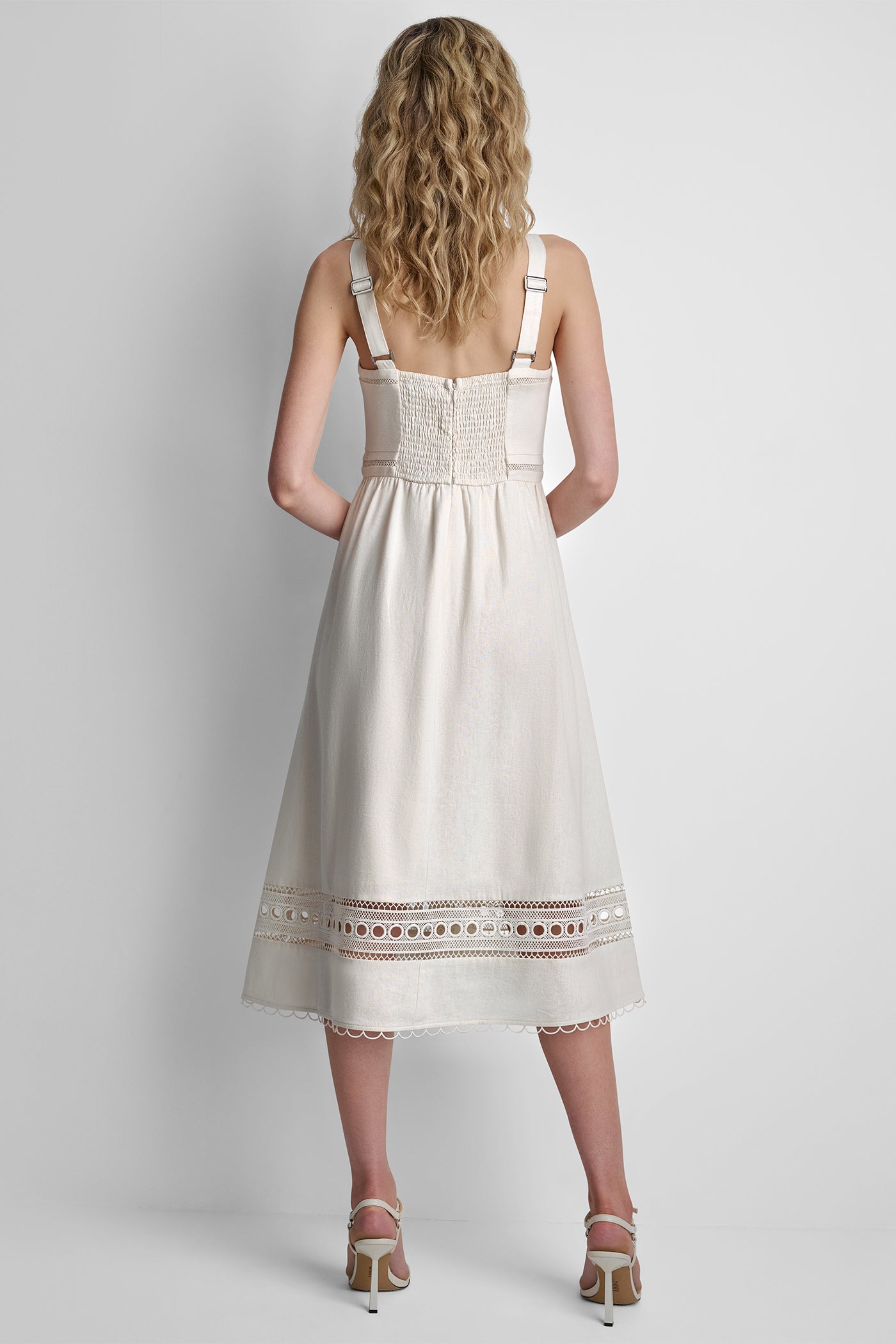 LINEN-BLEND LACE-TRIMMED MIDI DRESS VIEW 3 | Dresses & Jumpsuits