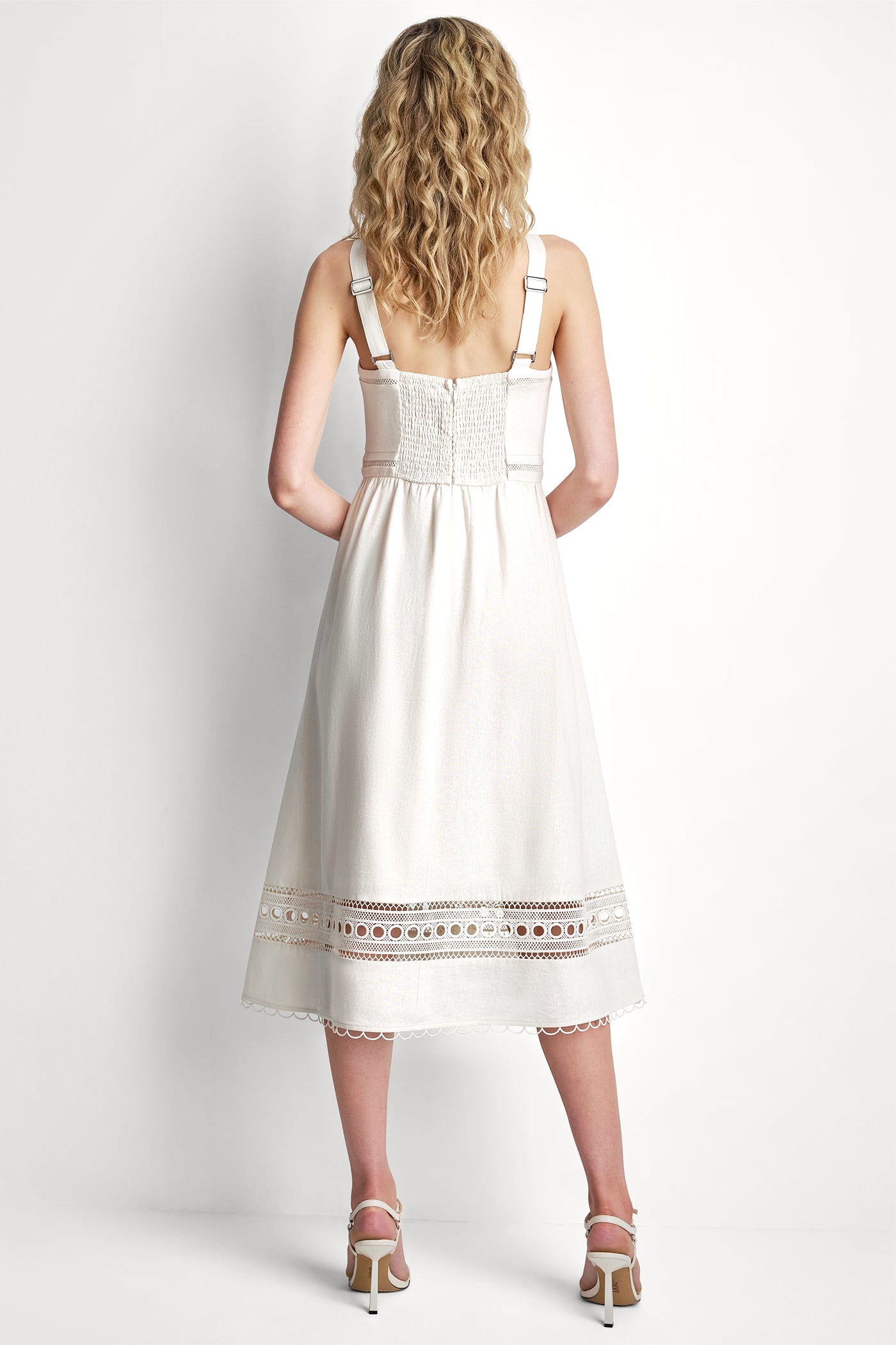 LINEN-BLEND LACE-TRIMMED MIDI DRESS VIEW 3